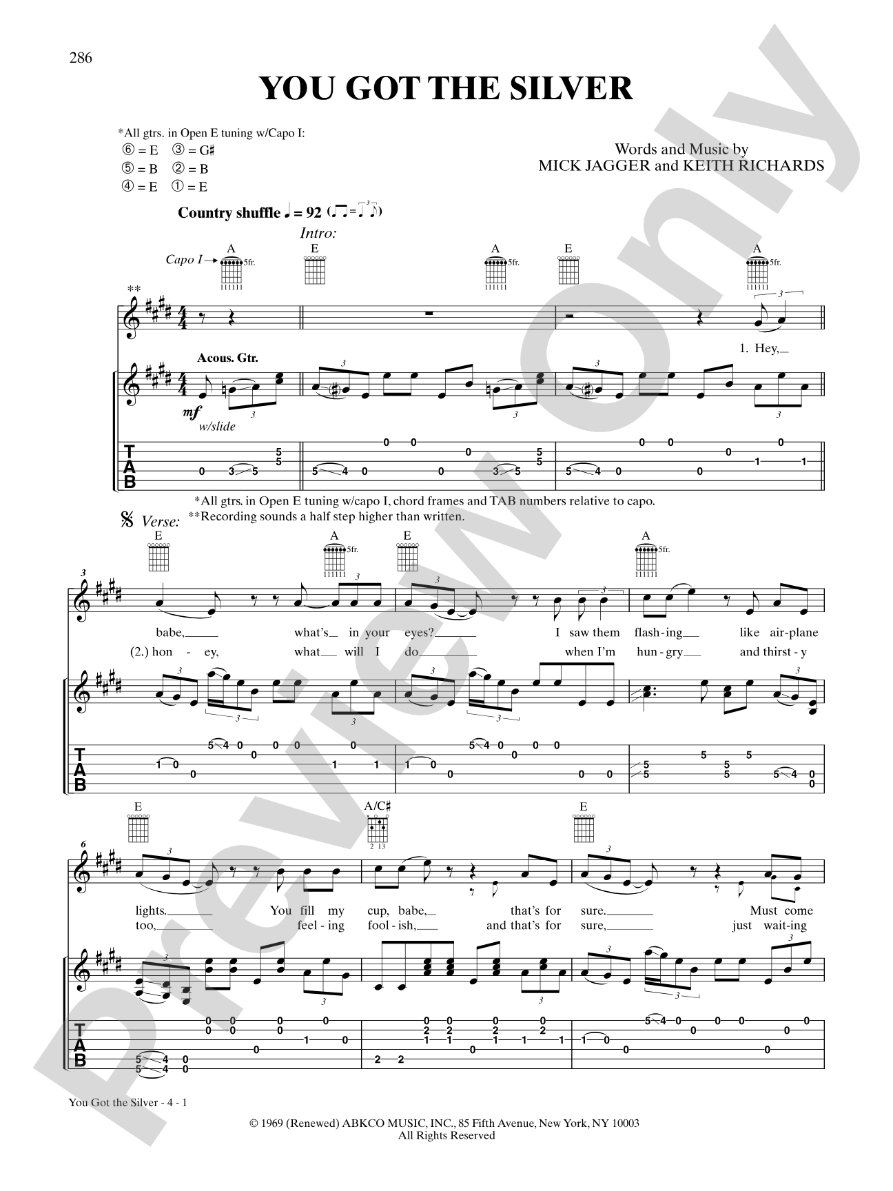 You Got the Silver: Authentic Guitar TAB