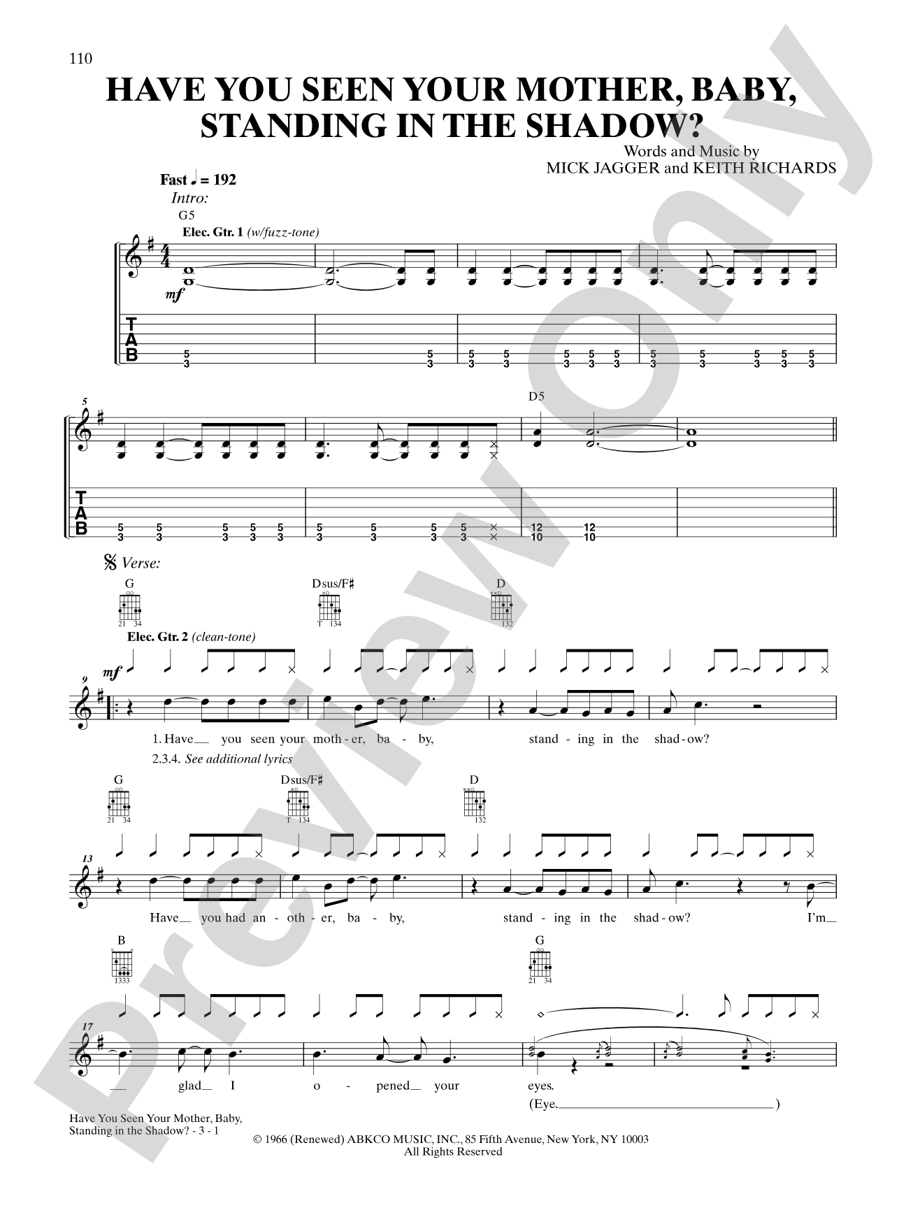 Have You Seen Your Mother Baby, Standing in the Shadow?: Authentic Guitar TAB