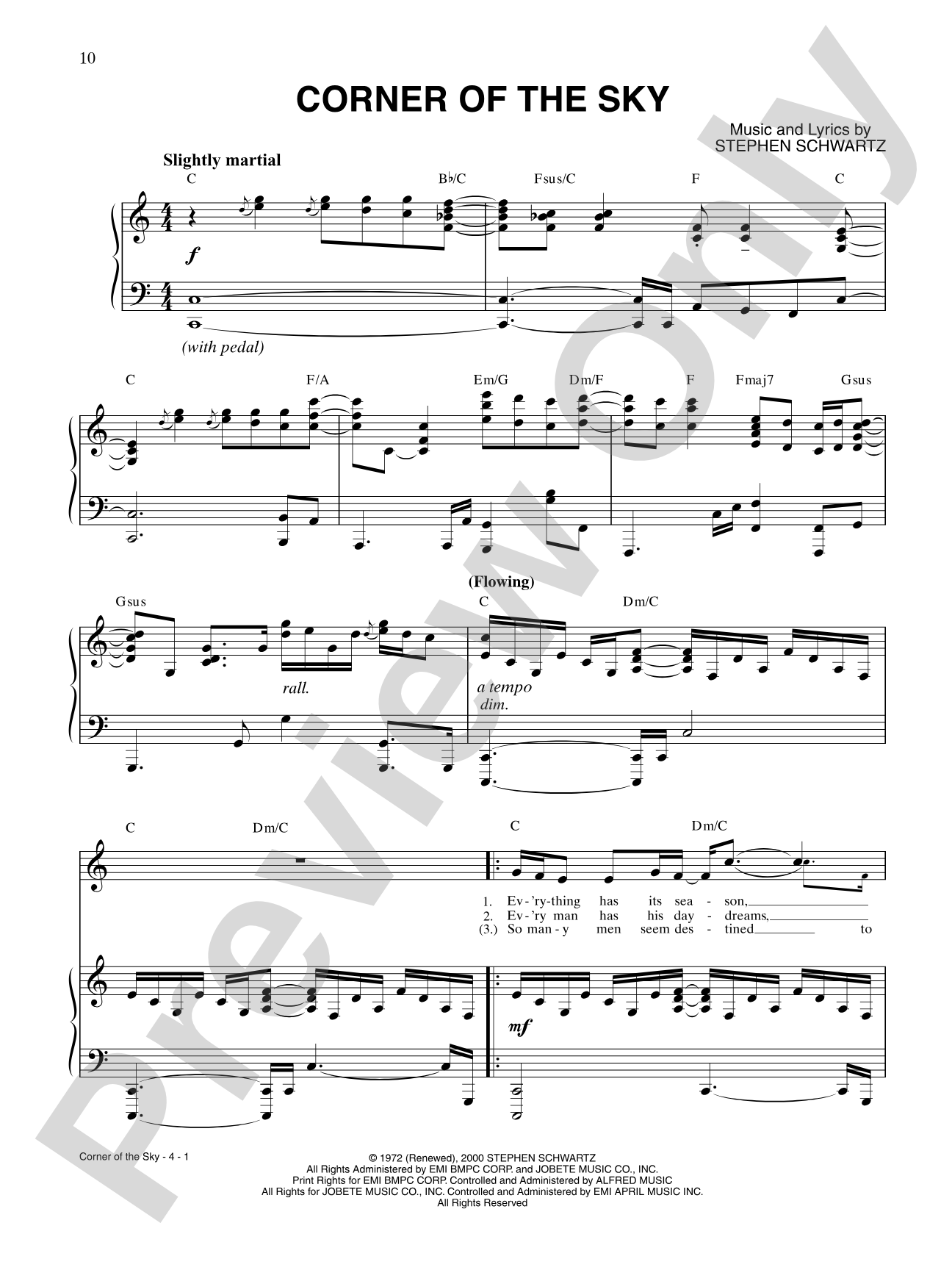 Corner of the Sky (from Pippin): Piano/Vocal/Chords