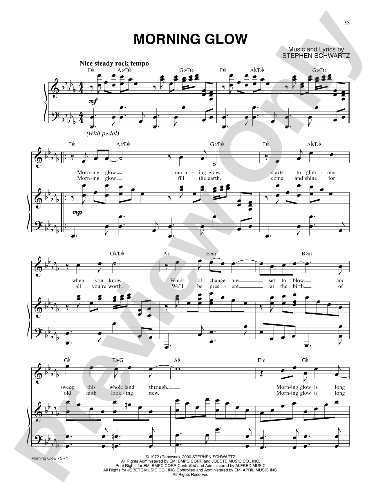 Morning Glow (from Pippin): Piano/Vocal/Chords