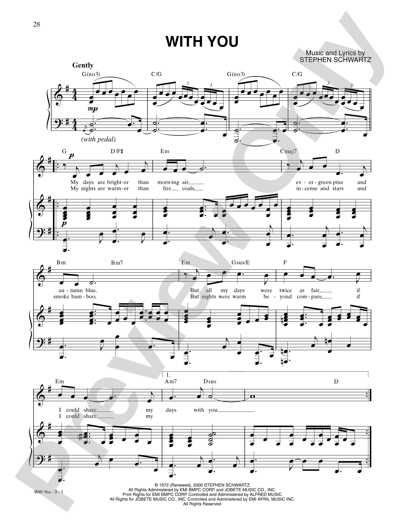 With You (from Pippin): Piano/Vocal/Chords