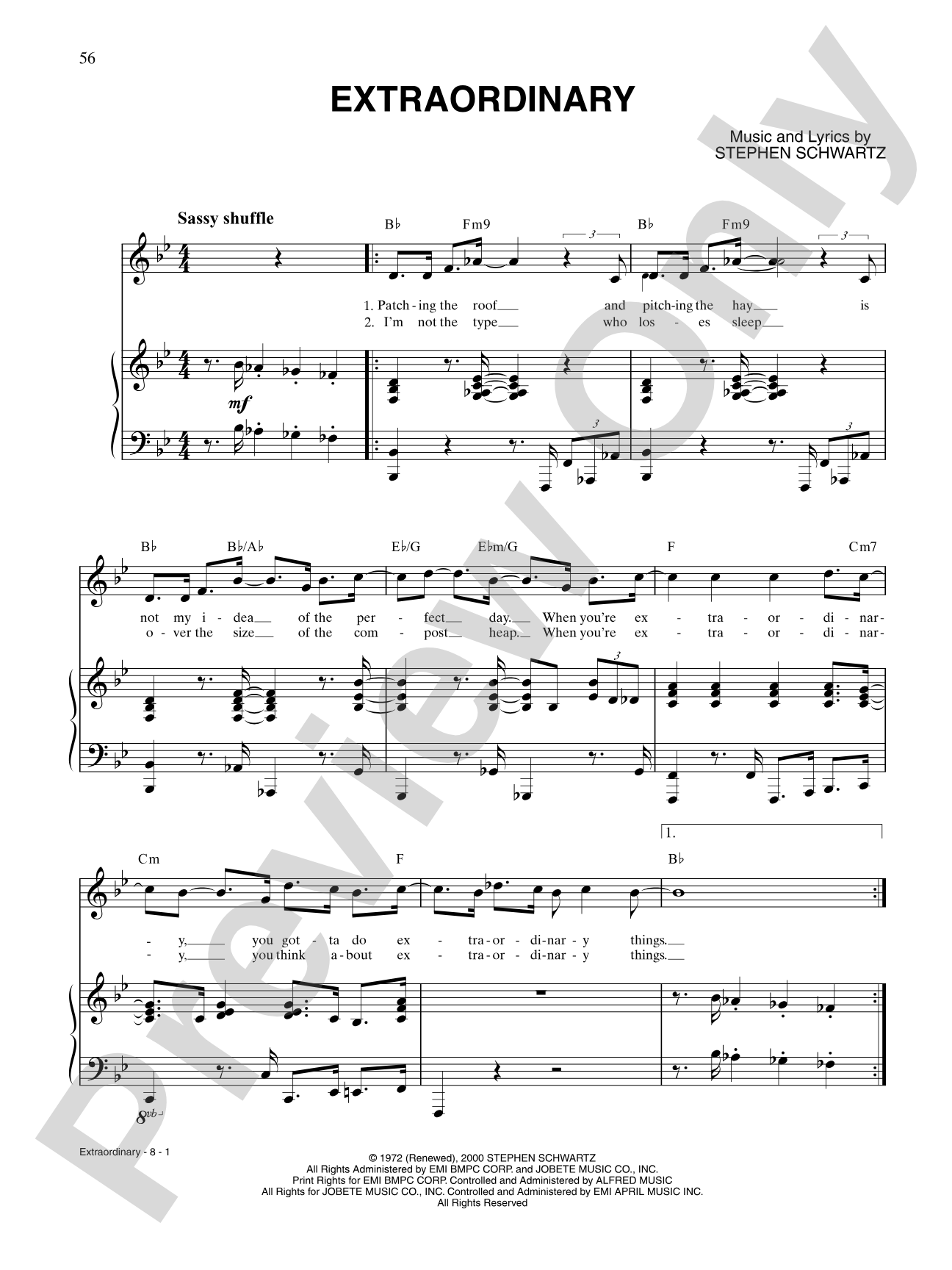 Extraordinary (from Pippin): Piano/Vocal/Chords