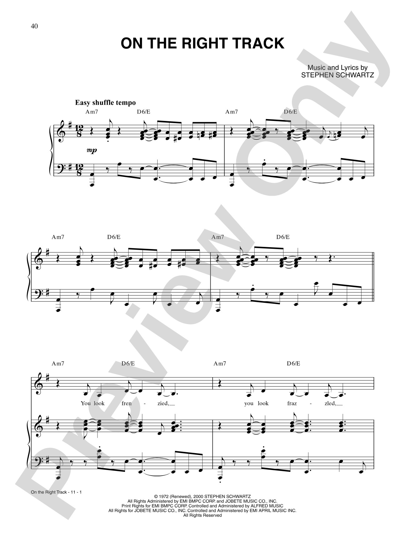 On the Right Track (from Pippin): Piano/Vocal/Chords