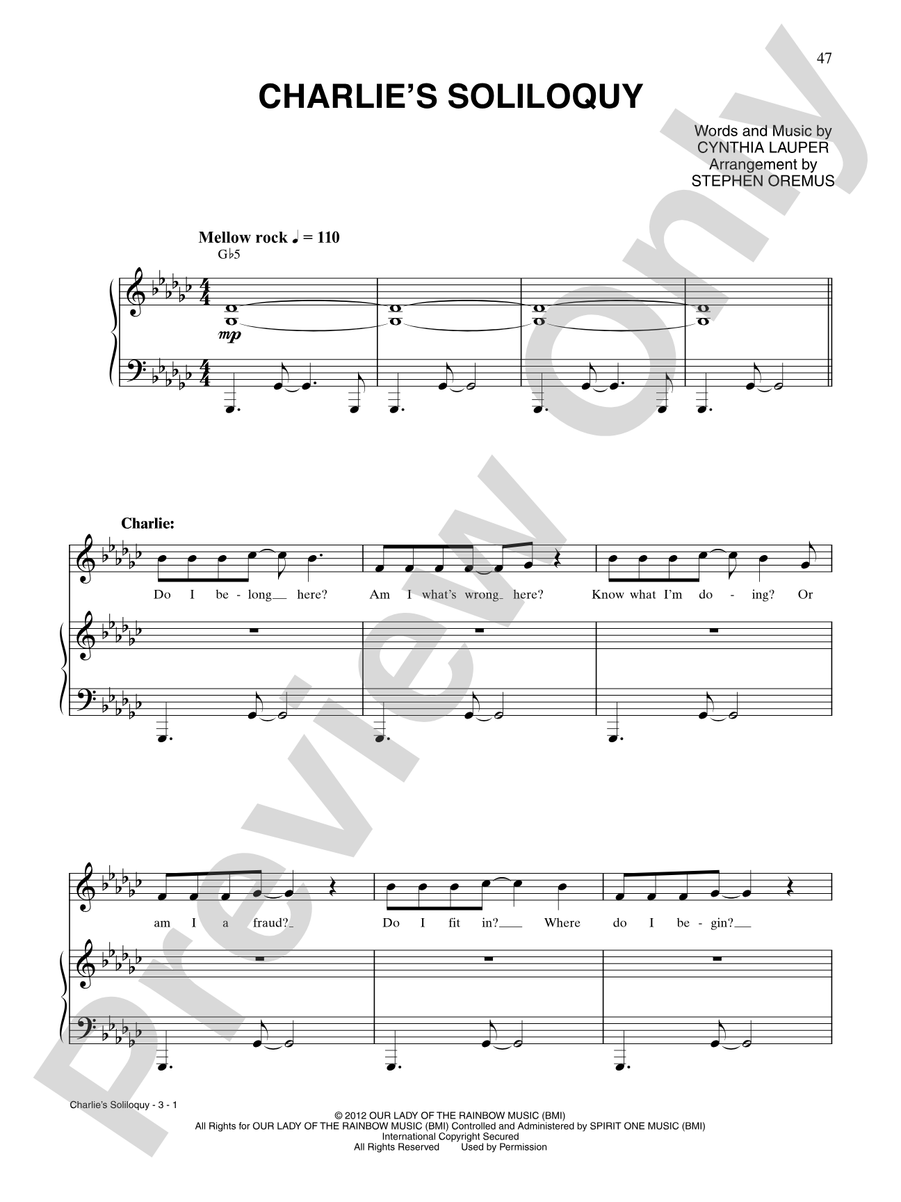 Charlie's Soliloquy (from Kinky Boots): Piano/Vocal/Chords