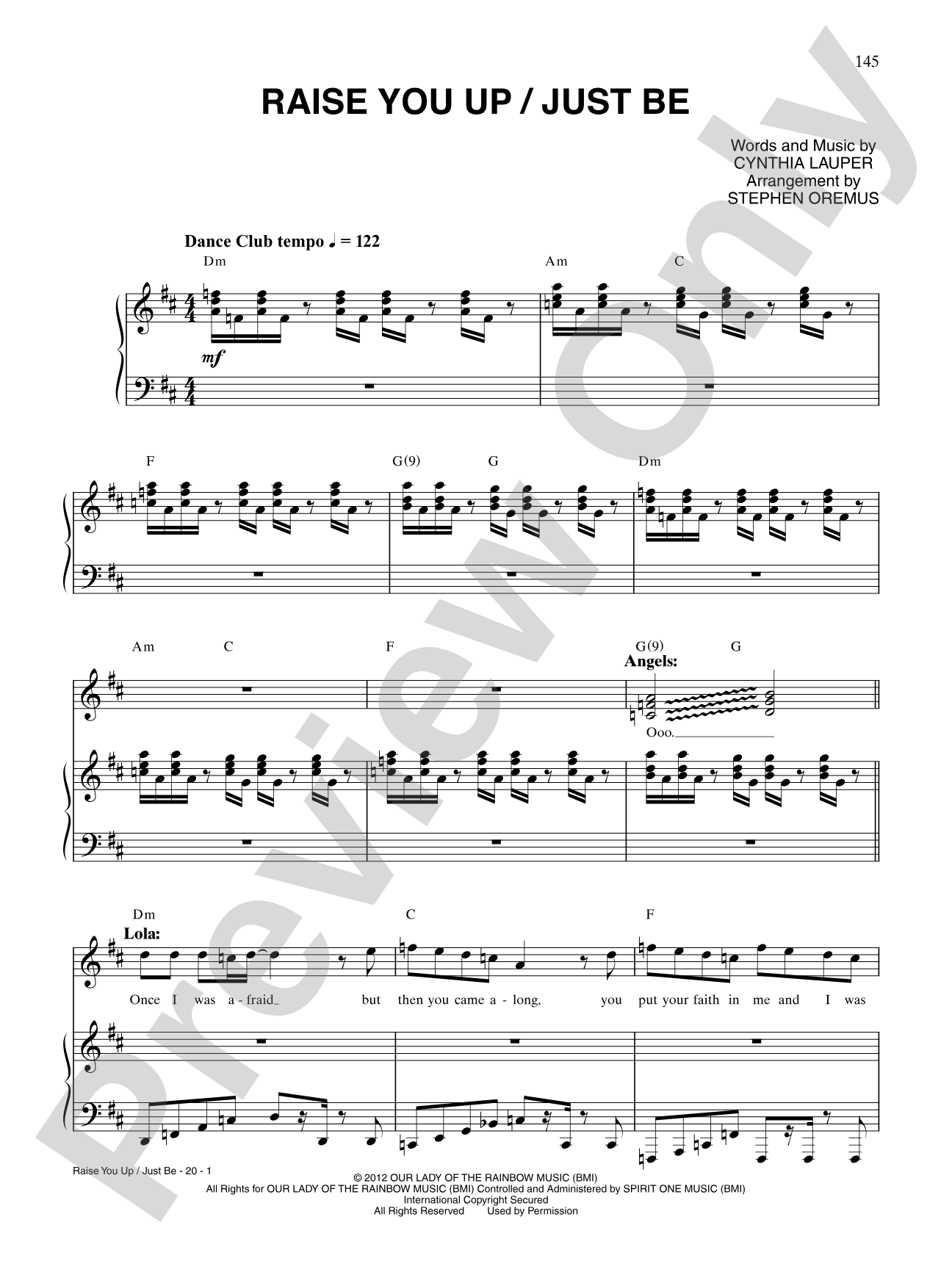 Raise You Up / Just Be (from Kinky Boots): Piano/Vocal/Chords
