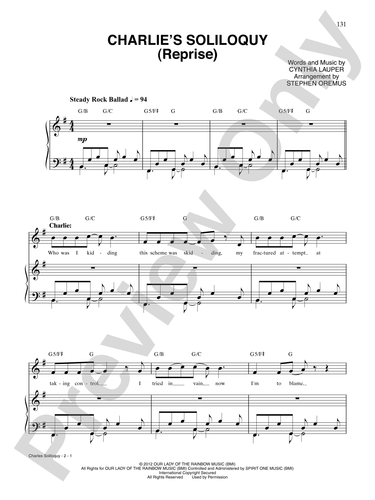 Charlie's Soliloquy (Reprise) (from Kinky Boots): Piano/Vocal/Chords