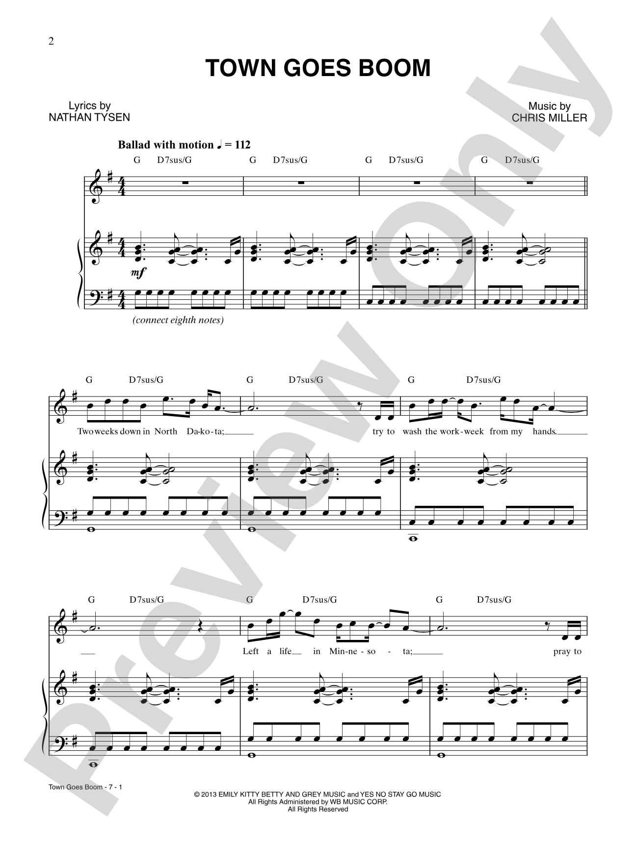 Town Goes Boom: Piano/Vocal/Chords Digital Sheet Music