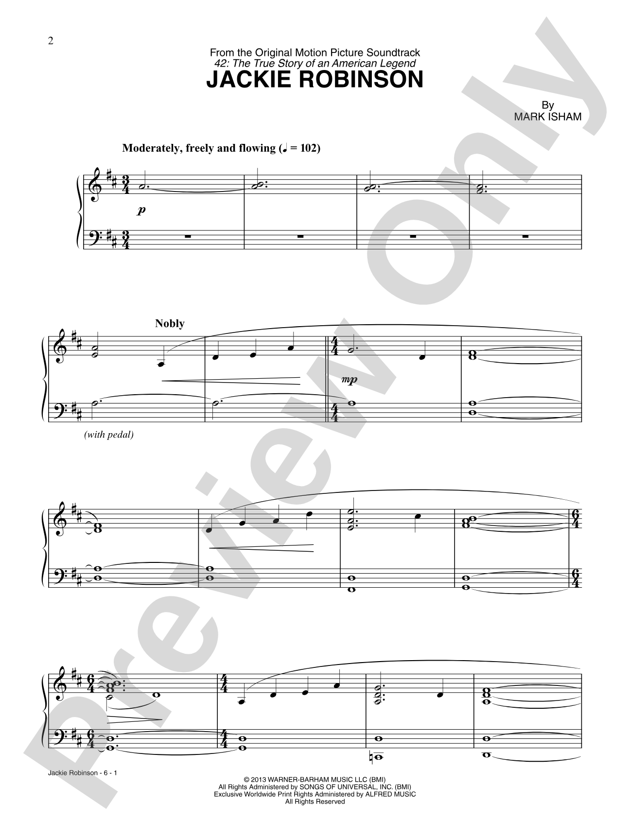 Jackie Robinson (from 42: The True Story of an American Legend): Piano/Vocal/Chords Digital Sheet Music