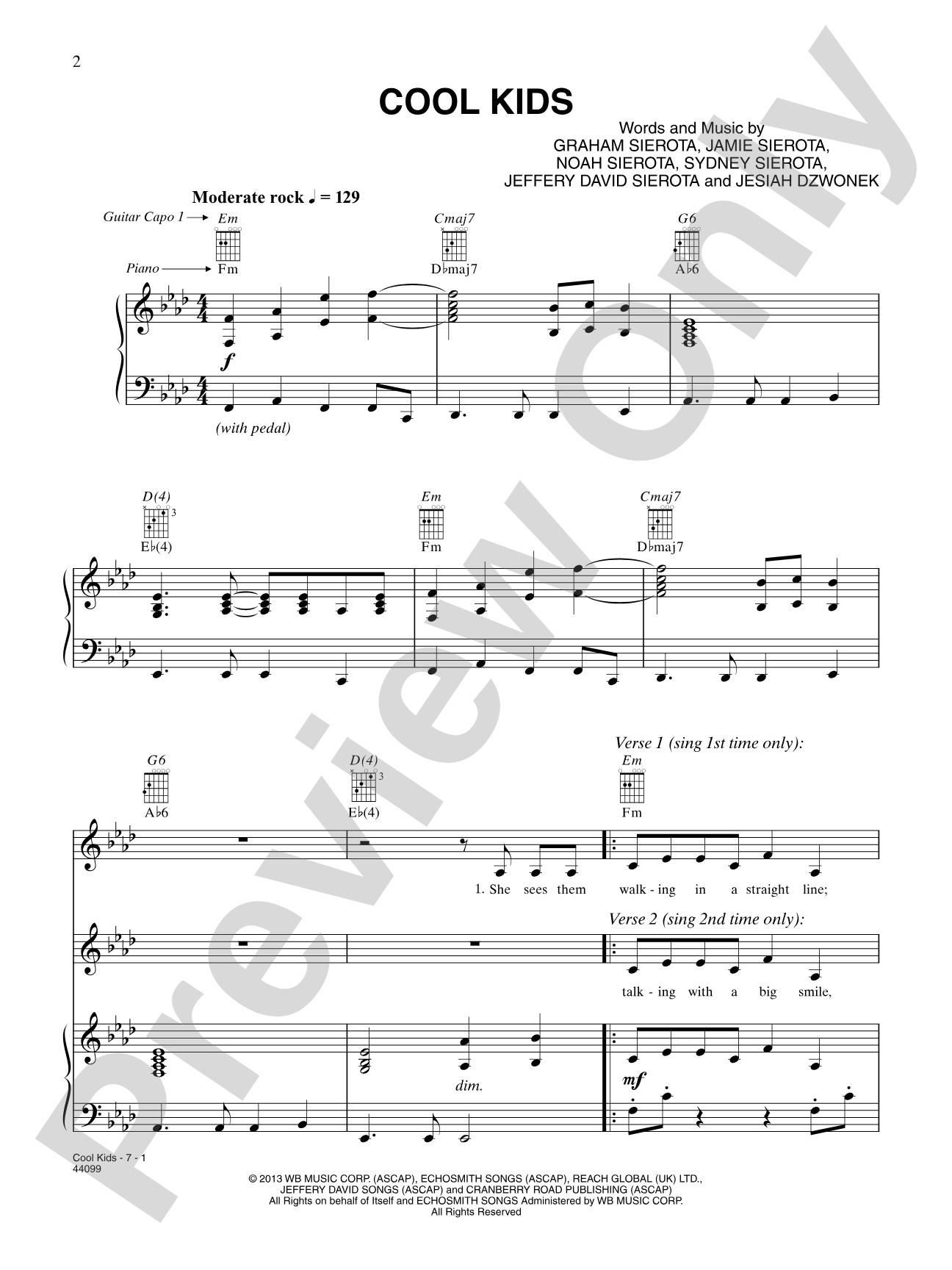 Cool Kids: Piano/Vocal/Guitar