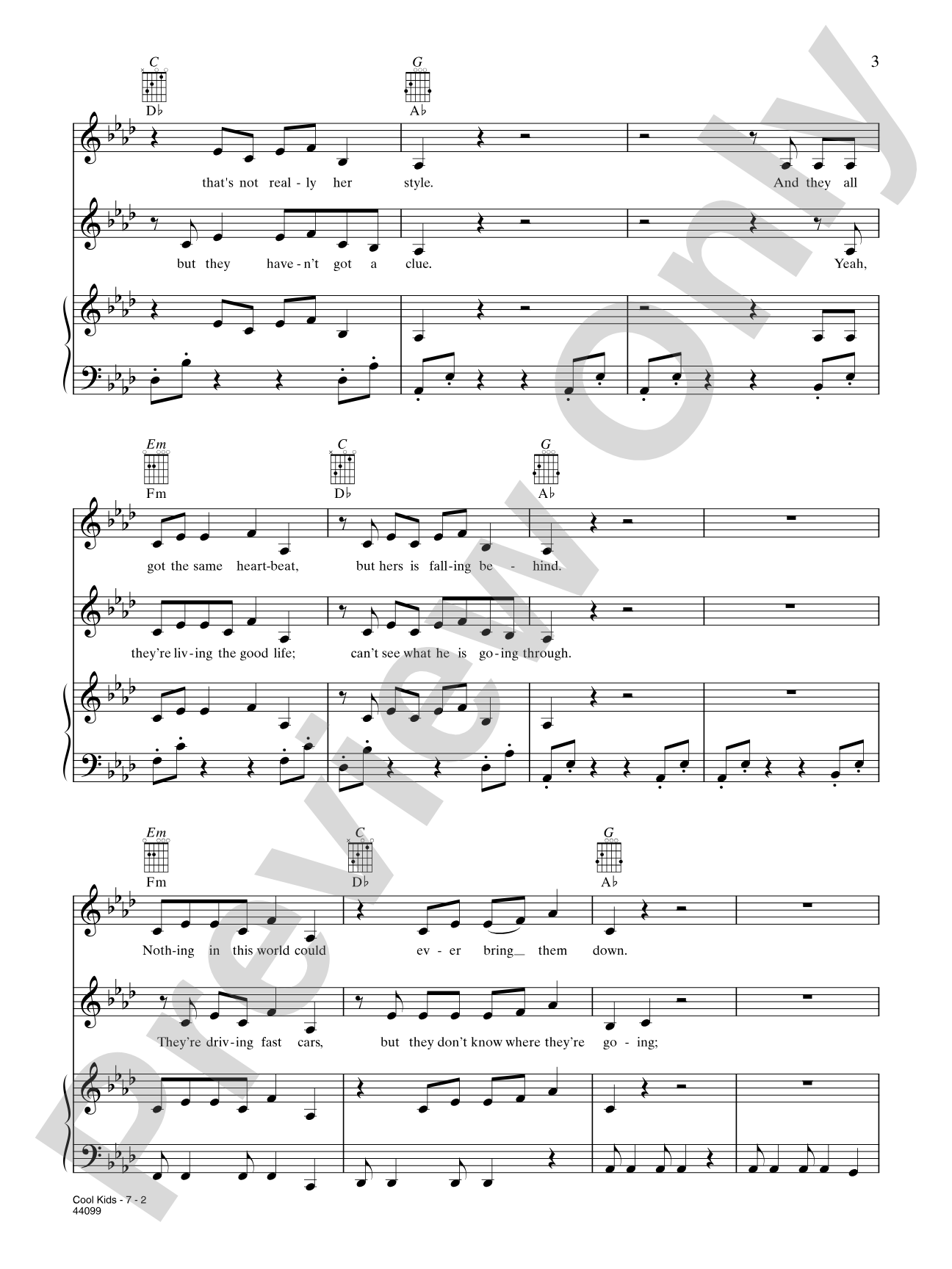 Cool Kids: Piano/Vocal/Guitar