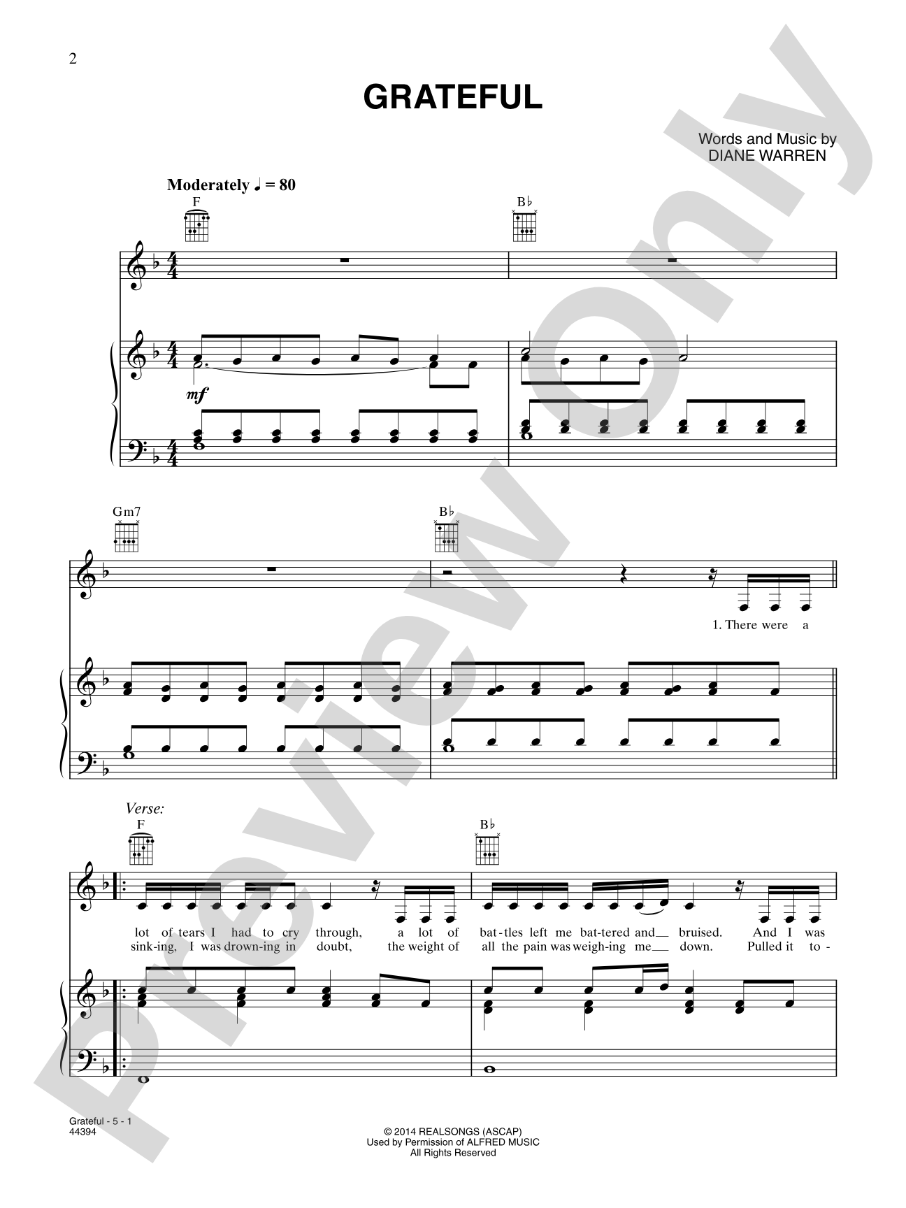 Grateful: Piano/Vocal/Guitar