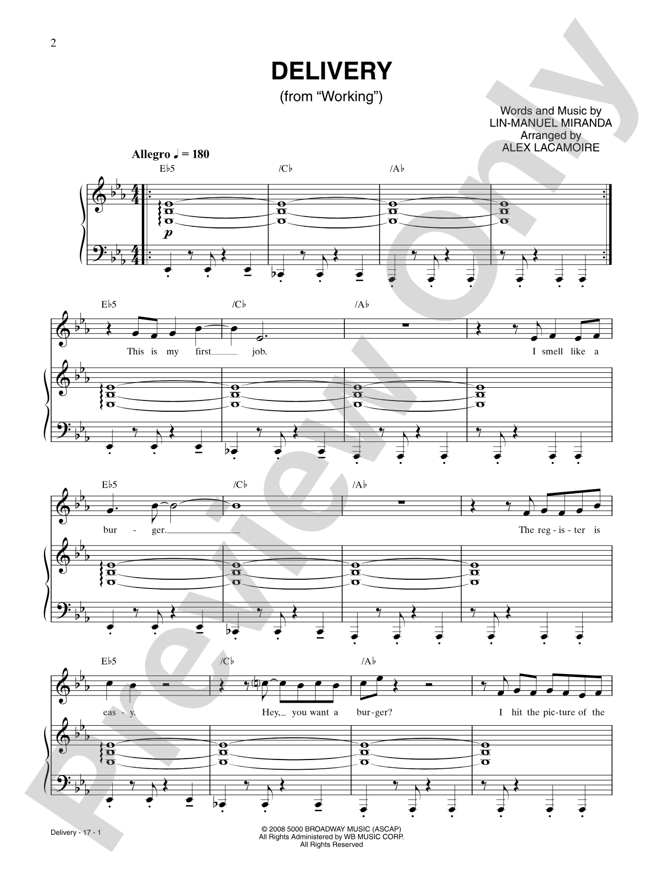 Delivery (from "Working"): Piano/Vocal/Chords Digital Sheet Music