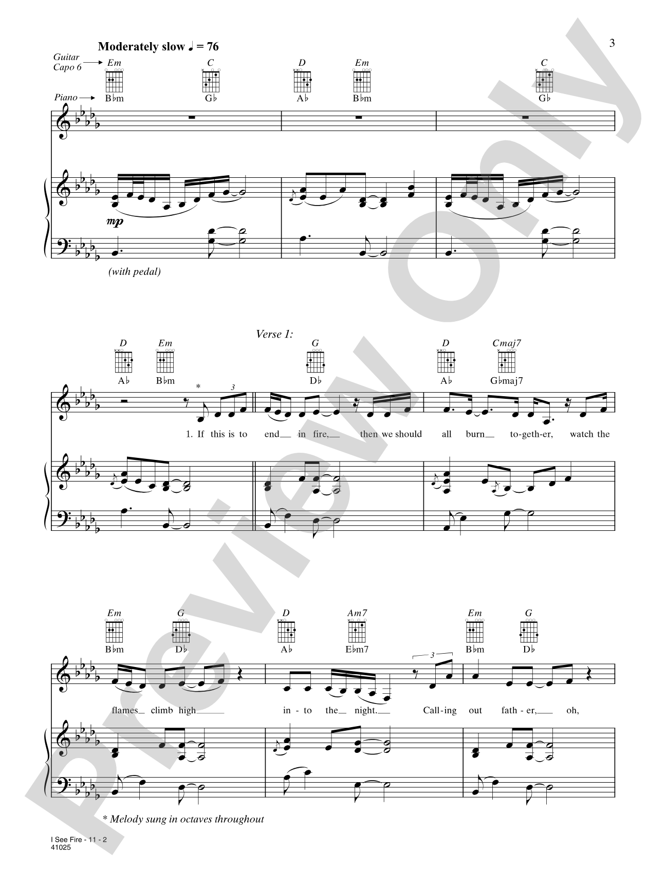 I See Fire (from The Hobbit: The Desolation of Smaug): Piano/Vocal/Guitar