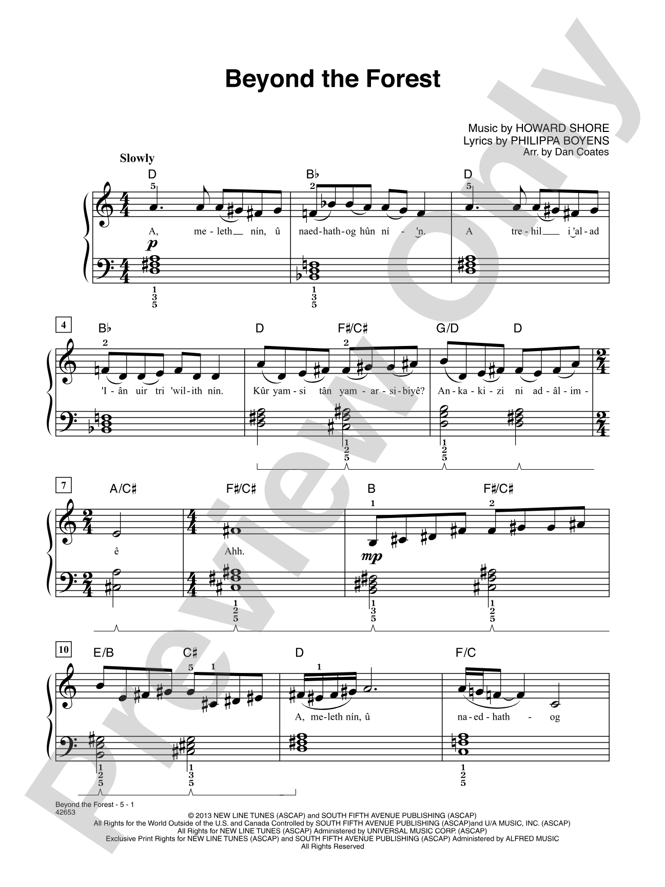 Beyond the Forest (from The Hobbit: The Desolation of Smaug): Easy Piano