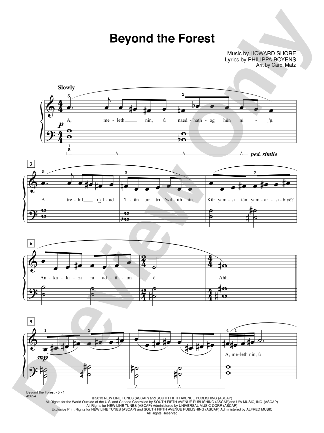 Beyond the Forest (from The Hobbit: The Desolation of Smaug): Big Note Piano