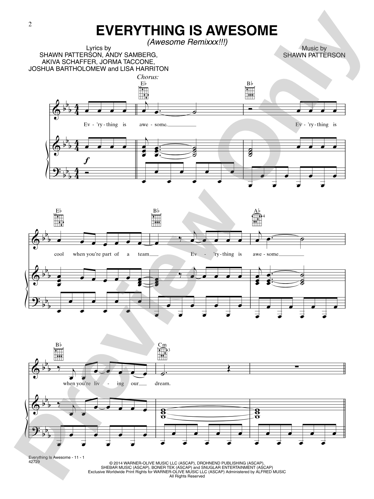 Everything is Awesome (Awesome Remixxx!!!): Piano/Vocal/Chords