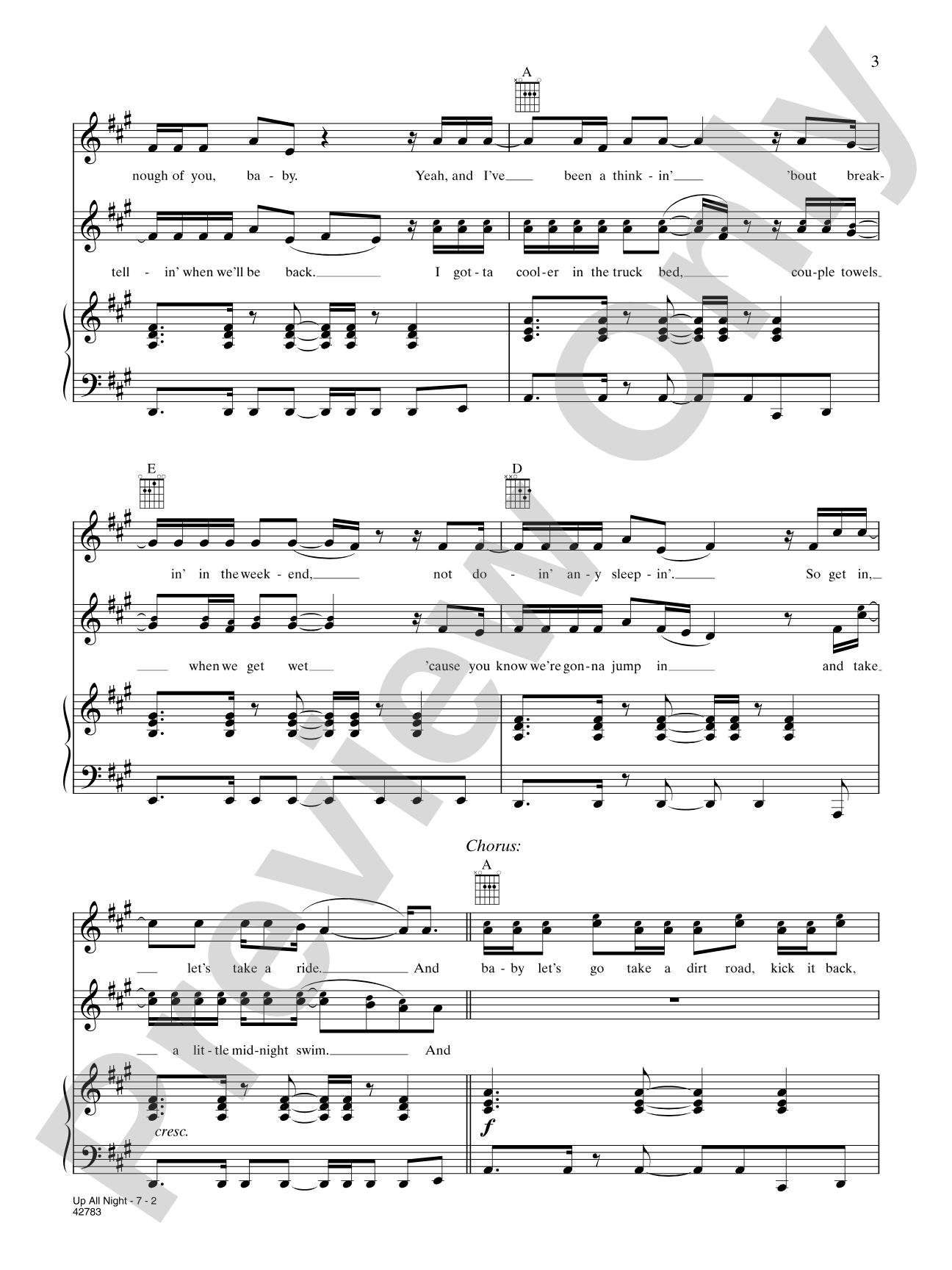 Up All Night: Piano/Vocal/Chords