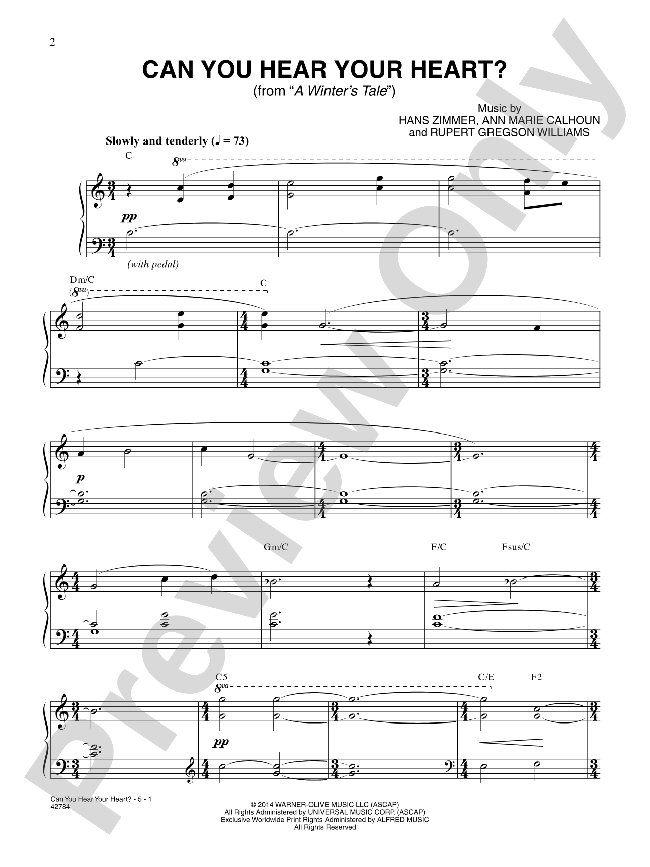 Can You Hear Your Heart (from "A Winter's Tale"): Piano