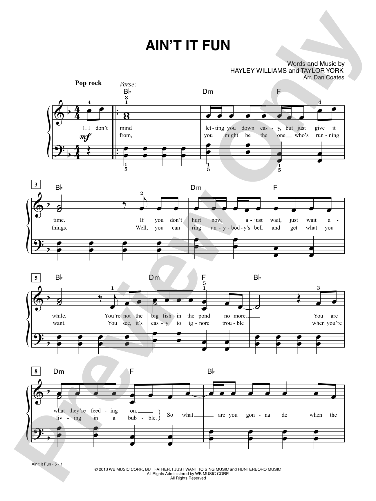 Ain't It Fun: Easy Piano
