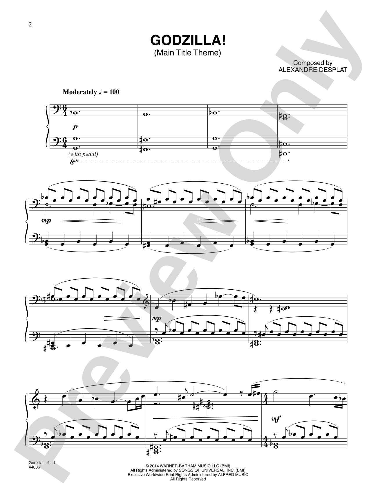 Godzilla! (Main Title Theme): Piano