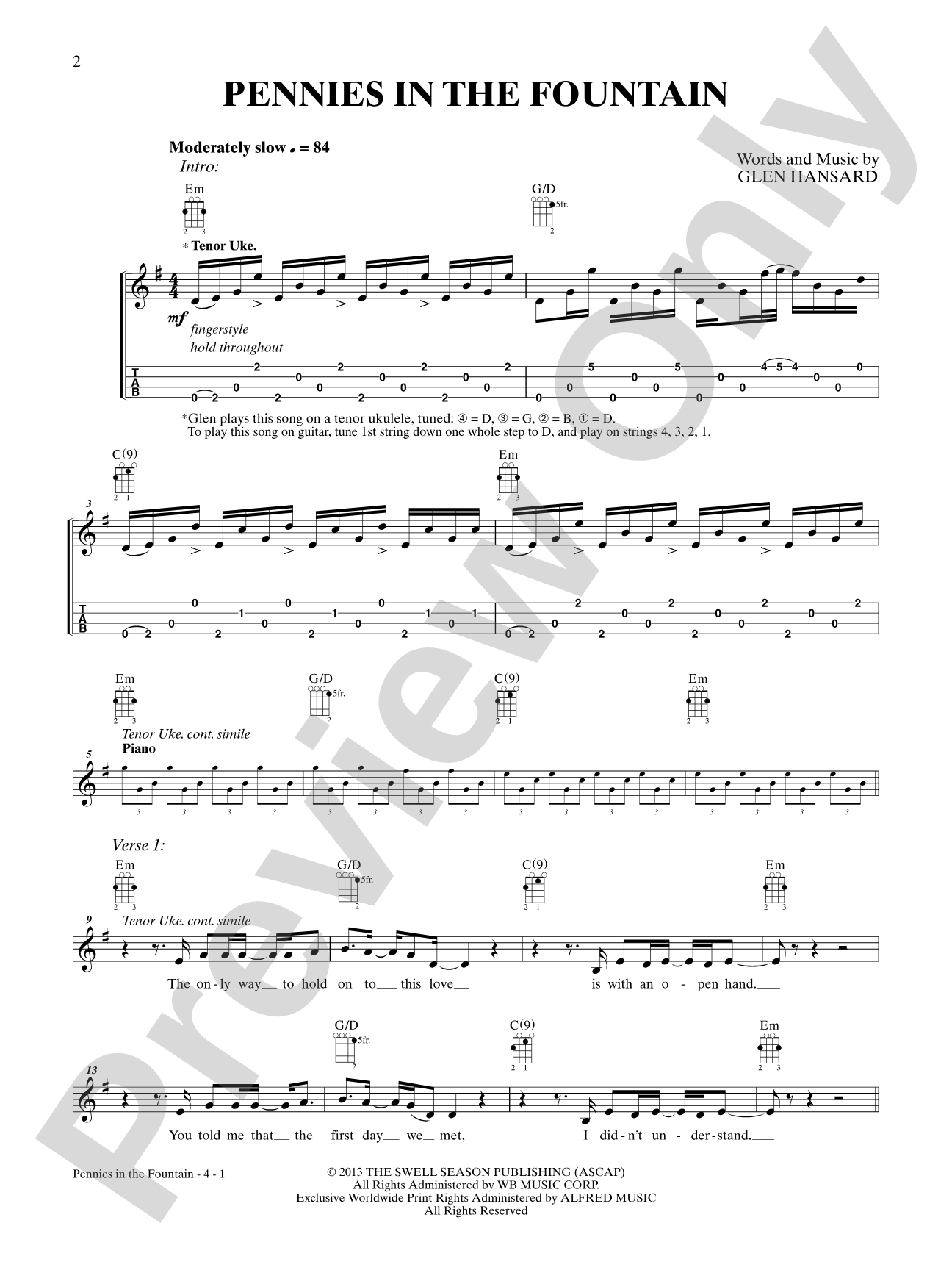 Pennies In the Fountain: Guitar Tab Digital Sheet Music