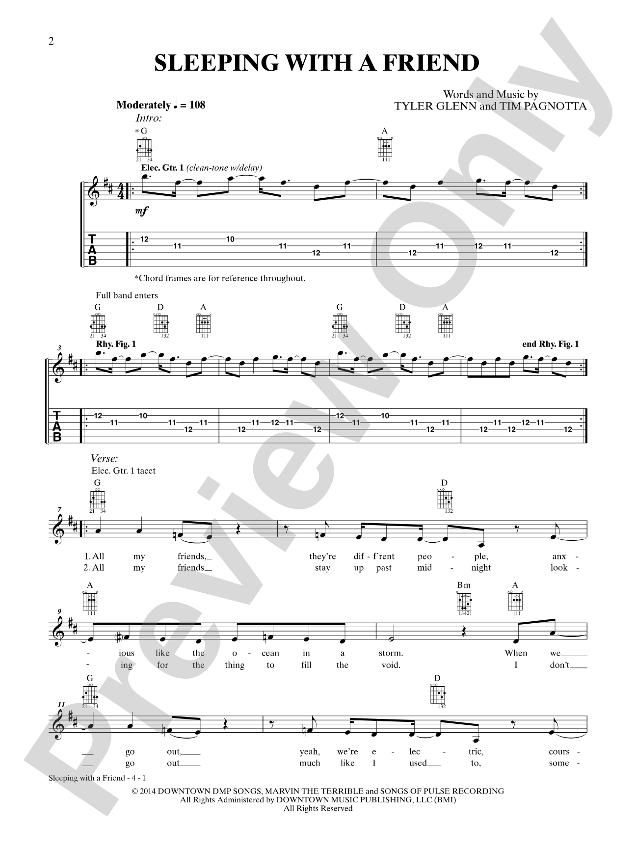 Sleeping With a Friend: Guitar Tab Digital Sheet Music