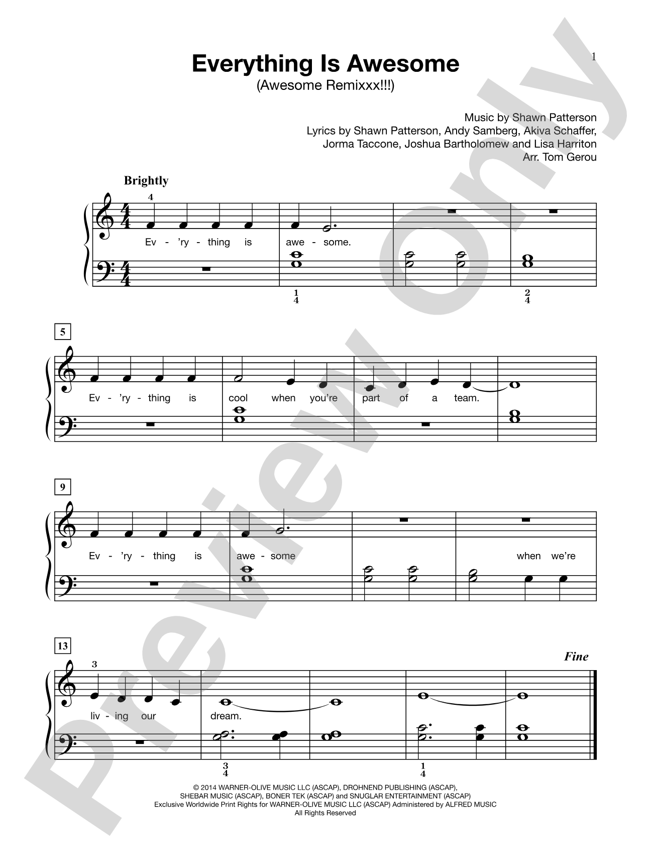 Everything is Awesome (Awesome Remixxx!!!): Five Finger Piano Digital Sheet Music