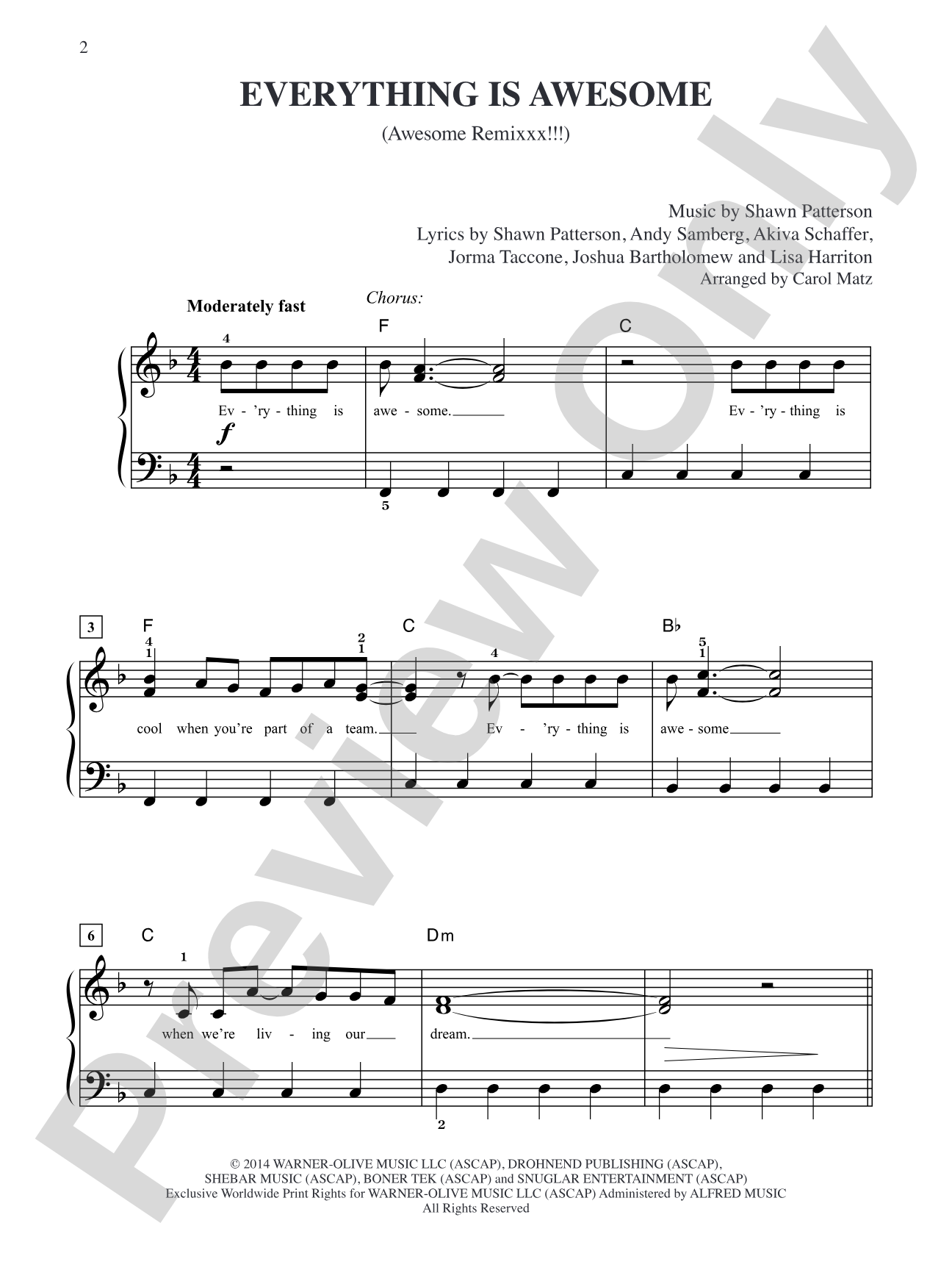 Everything is Awesome (Awesome Remixxx!!!): Big Note Piano Digital Sheet Music
