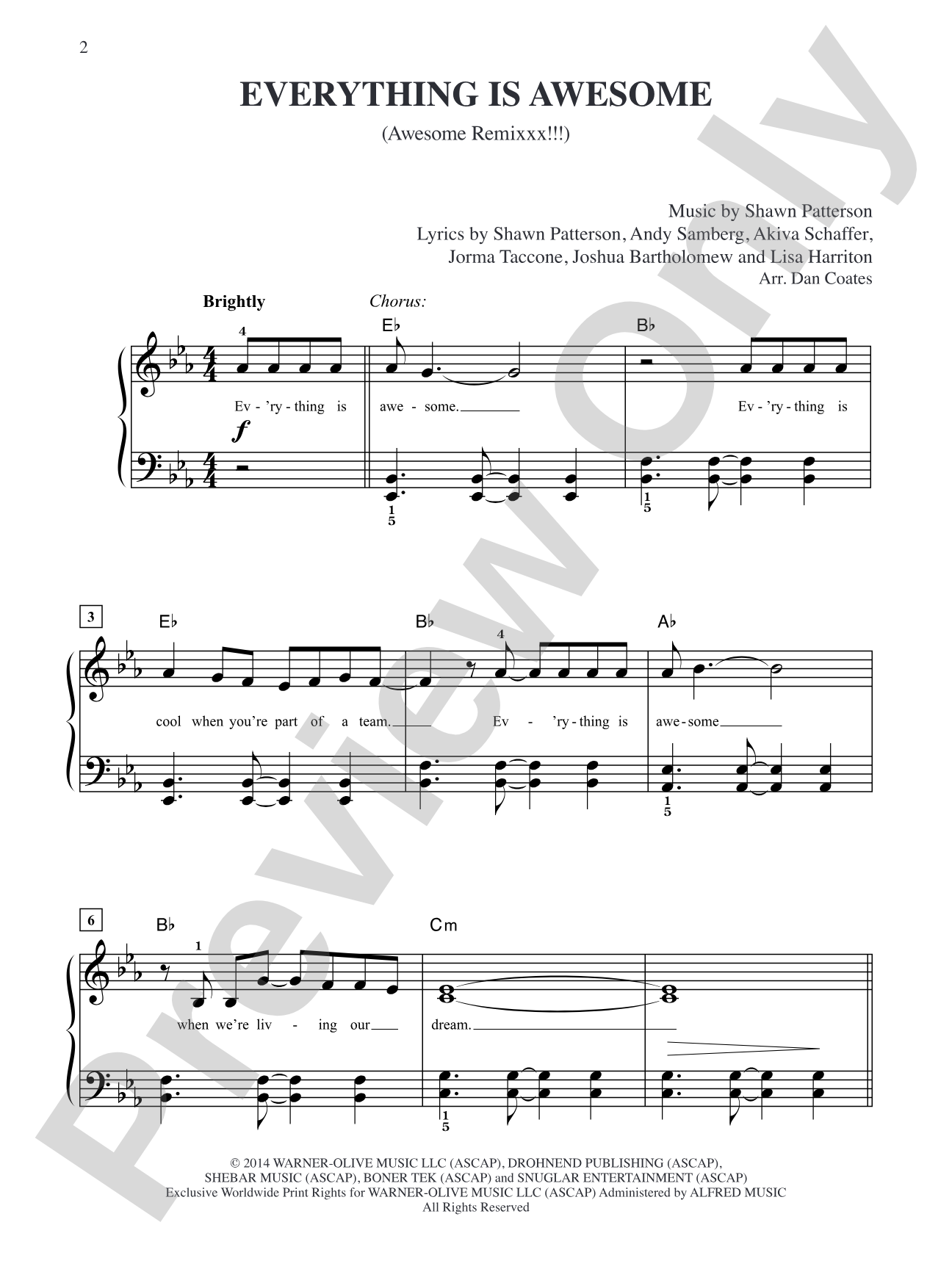 Everything is Awesome (Awesome Remixxx!!!): Easy Piano Digital Sheet Music