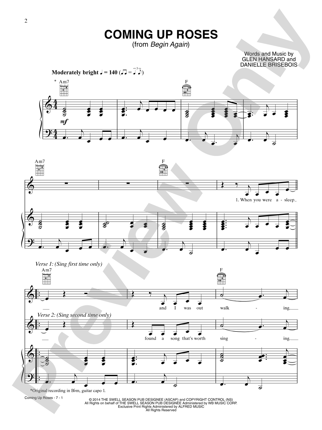 Coming Up Roses (from Begin Again): Piano/Vocal/Guitar Digital Sheet Music