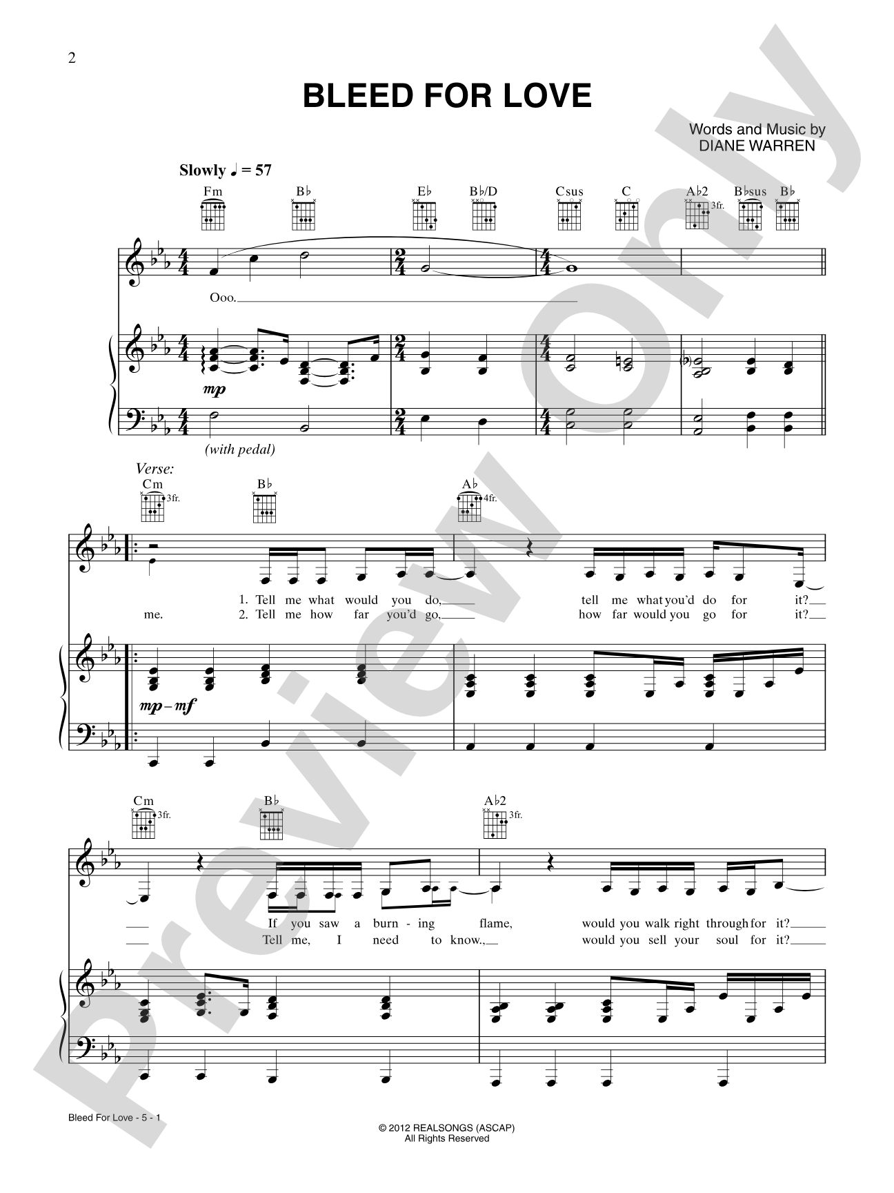 Bleed for Love: Piano/Vocal/Guitar Digital Sheet Music