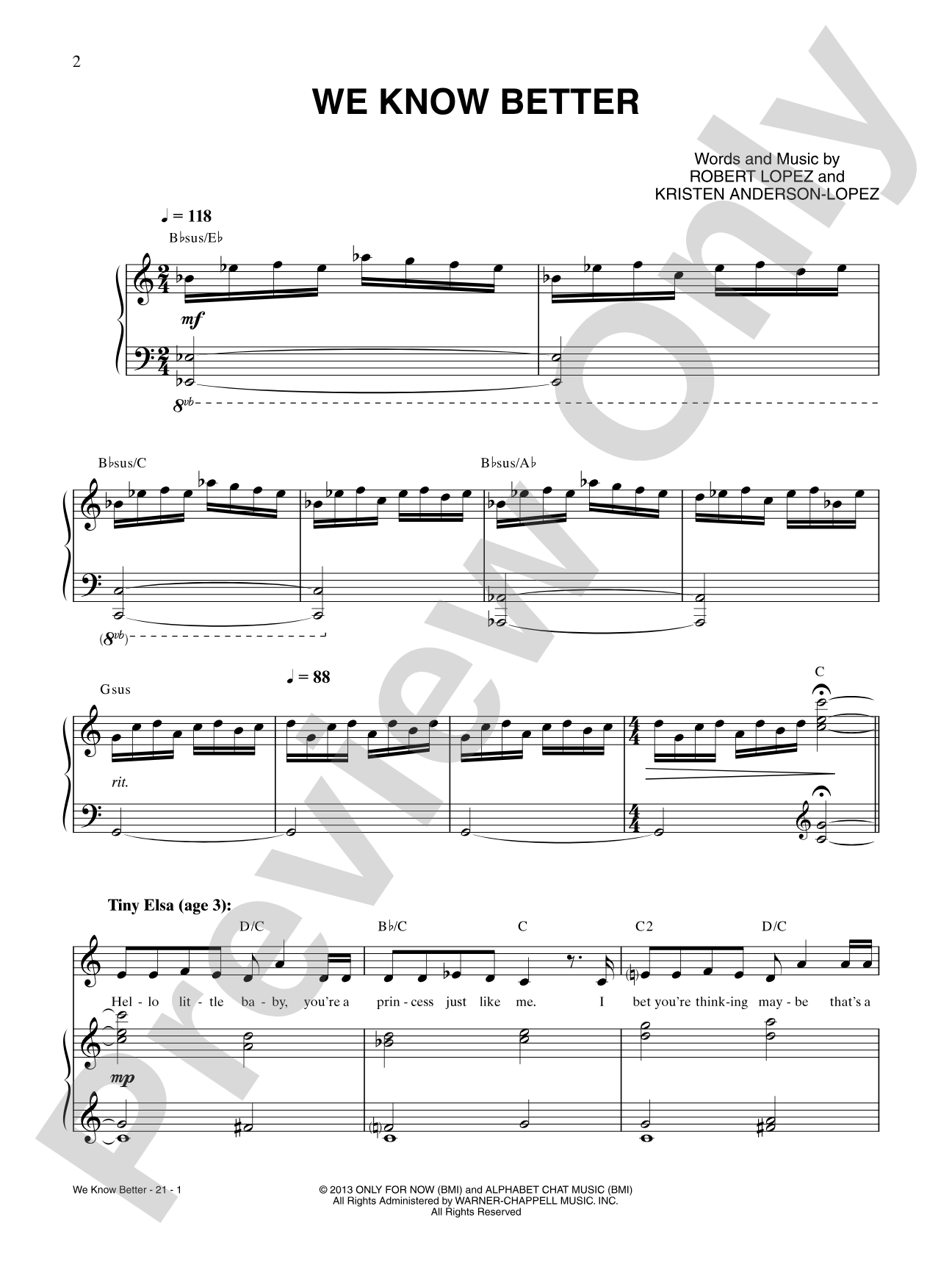 We Know Better (from Disney's Frozen): Piano/Vocal/Chords Digital Sheet Music
