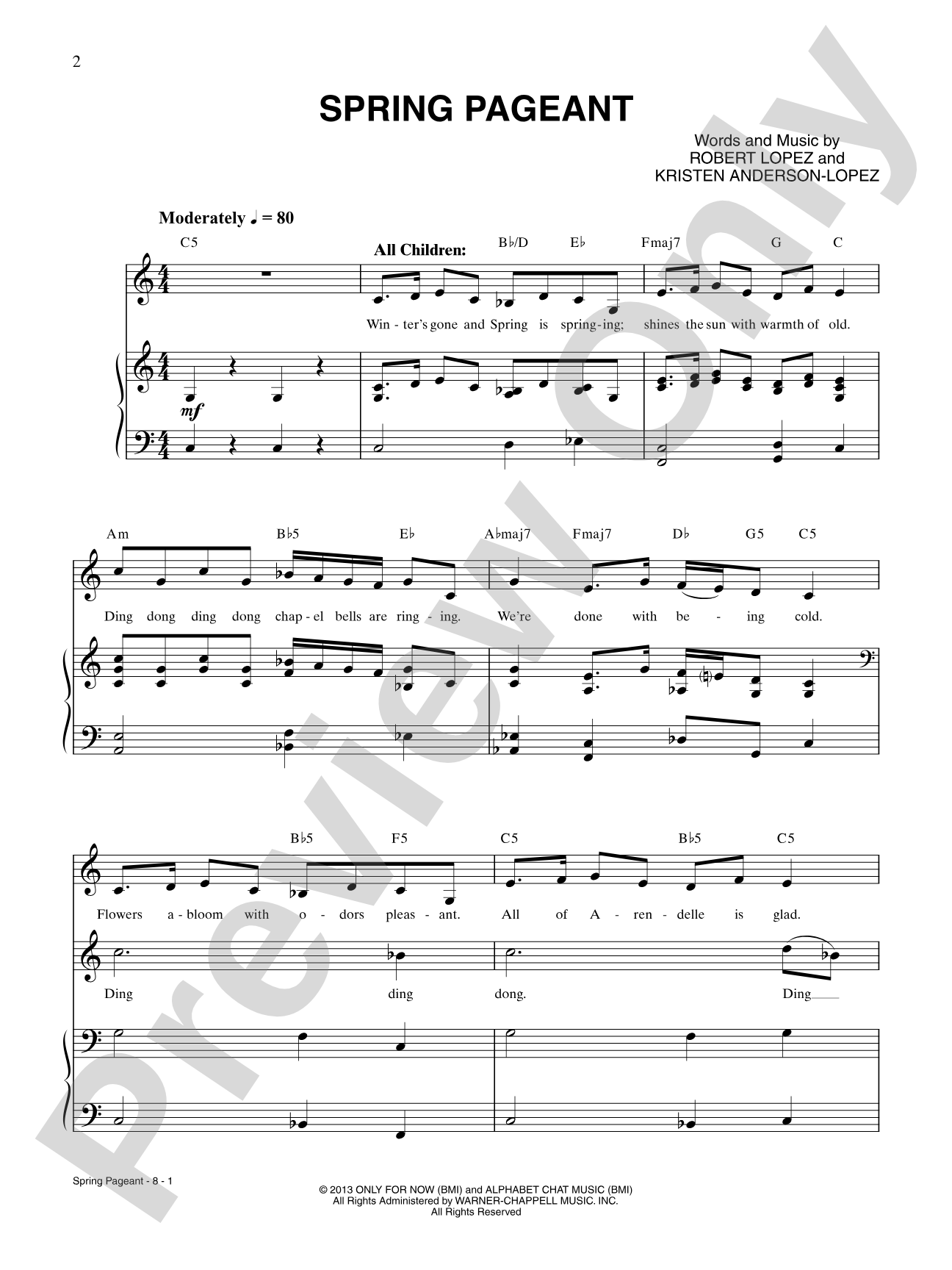 Spring Pageant (from Disney's Frozen): Piano/Vocal/Chords Digital Sheet Music