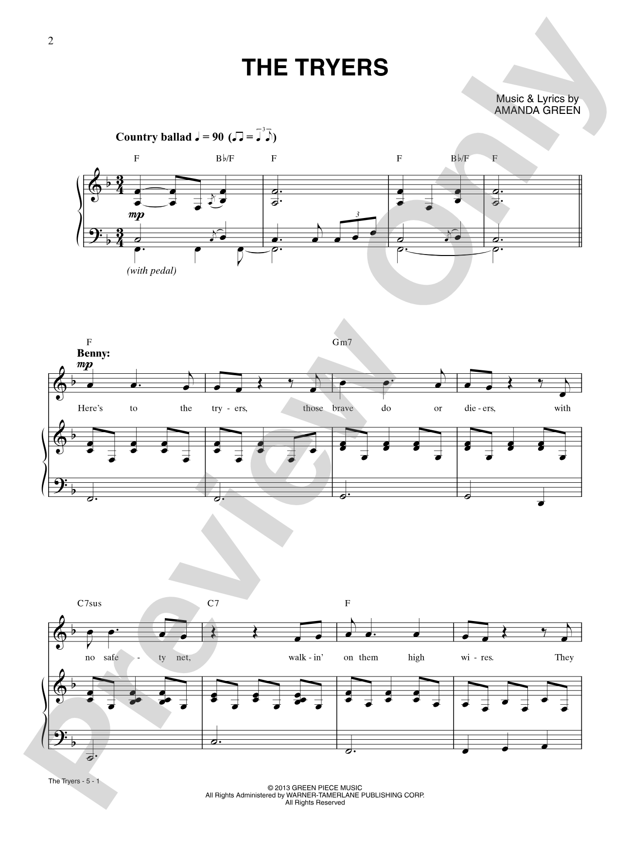 The Tryers: Piano/Vocal/Chords Digital Sheet Music