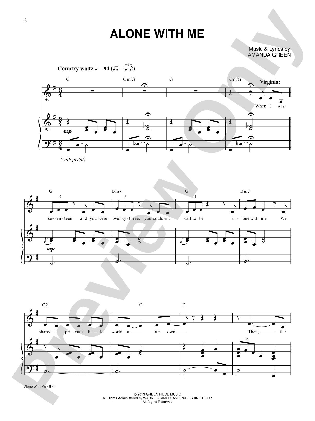 Alone with Me: Piano/Vocal/Chords Digital Sheet Music