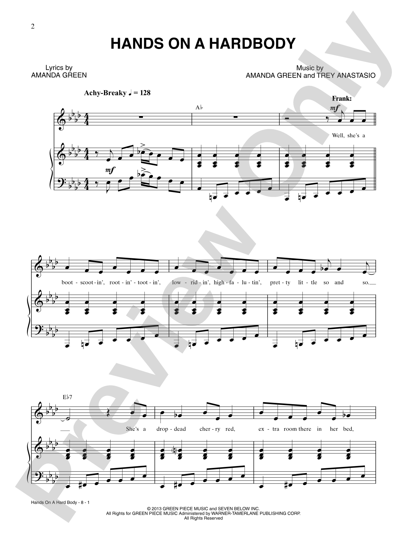 Hands on a Hard Body: Piano/Vocal/Chords Digital Sheet Music