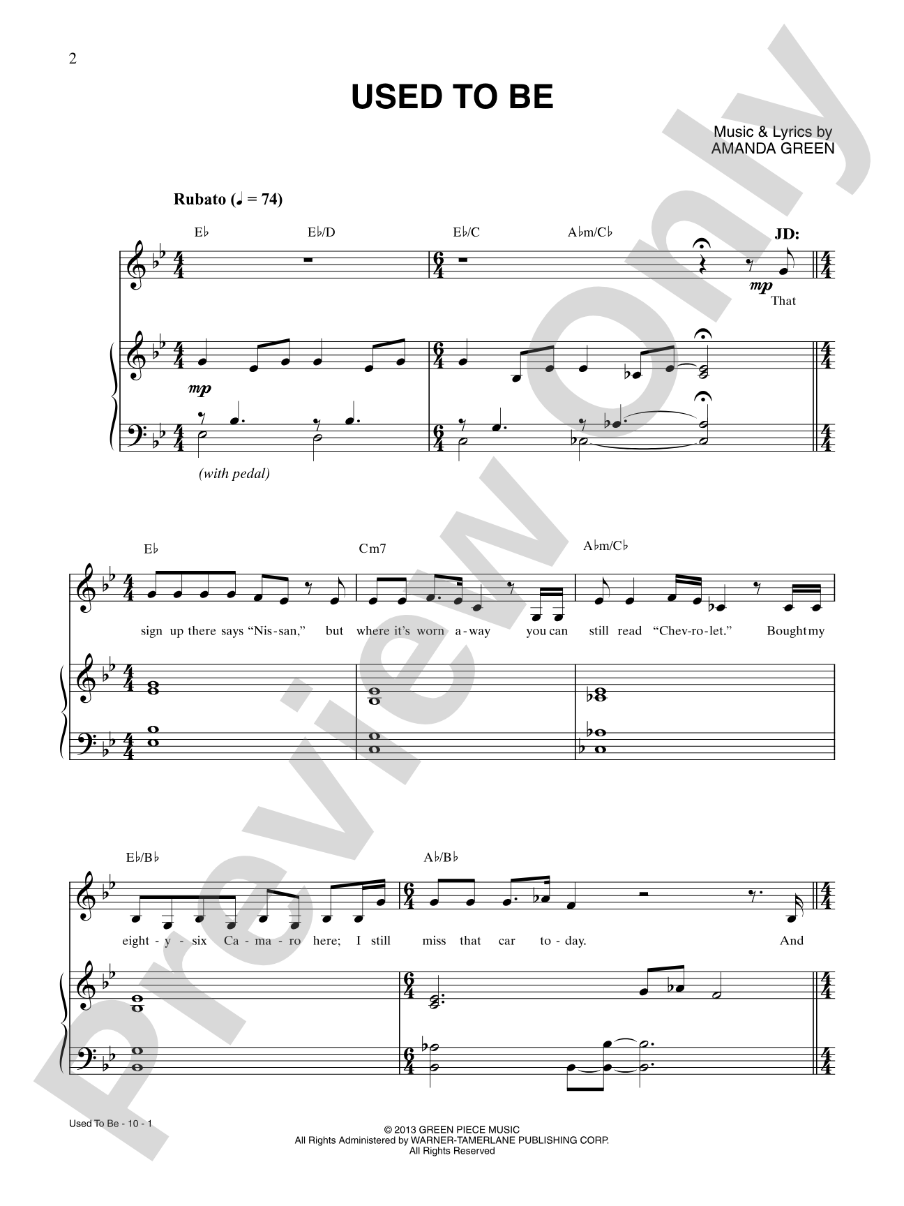 Used To Be: Piano/Vocal/Chords Digital Sheet Music