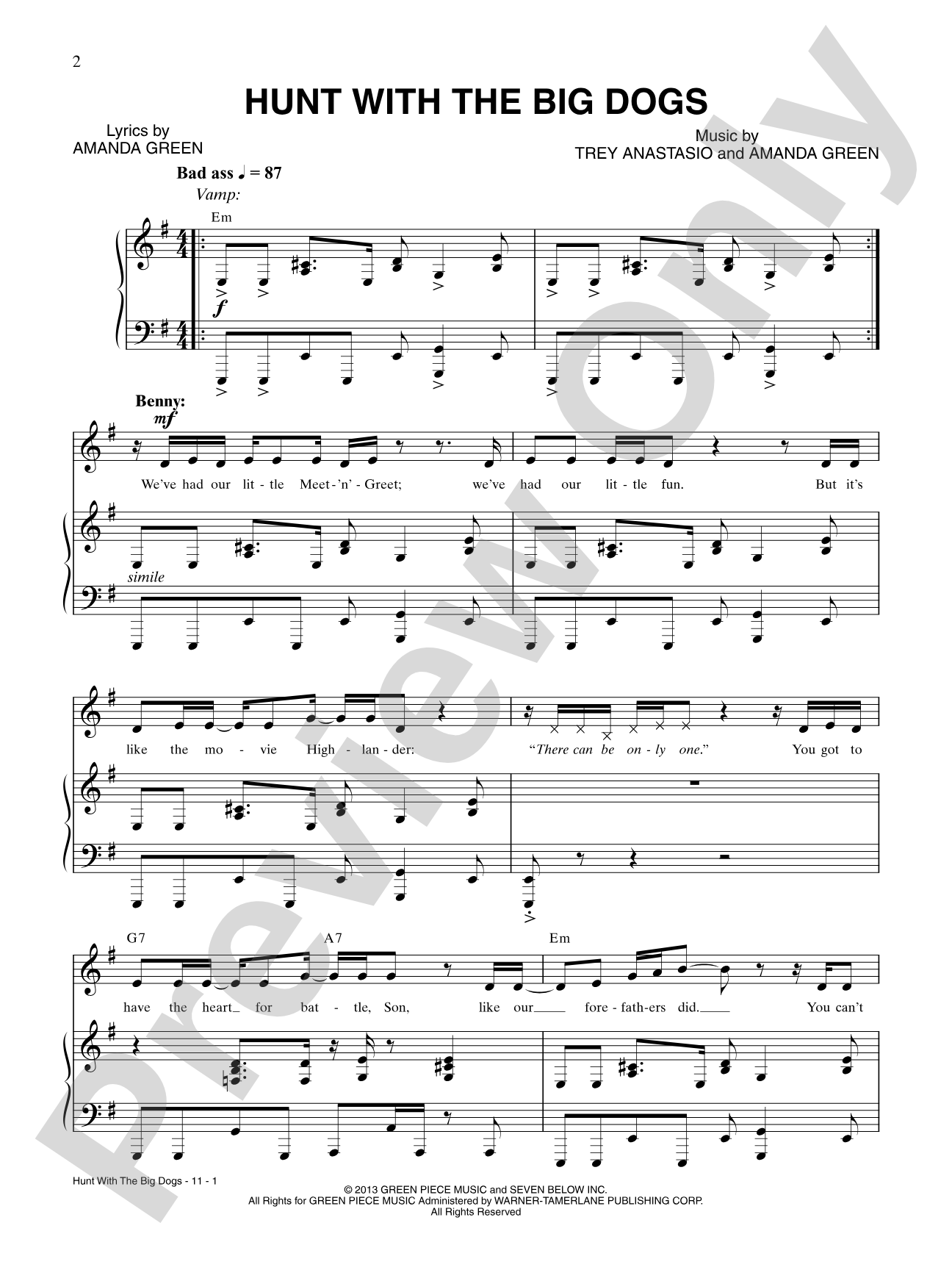 Hunt with the Big Dogs: Piano/Vocal/Chords Digital Sheet Music