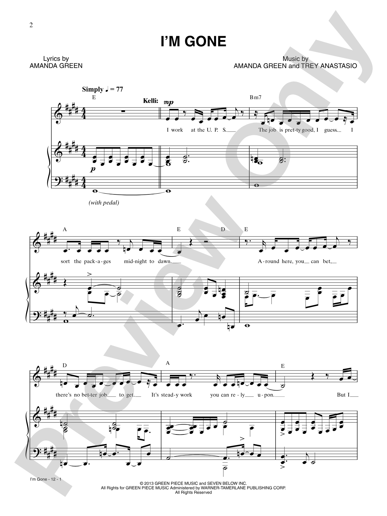 I'm Gone: Piano/Vocal/Chords Digital Sheet Music