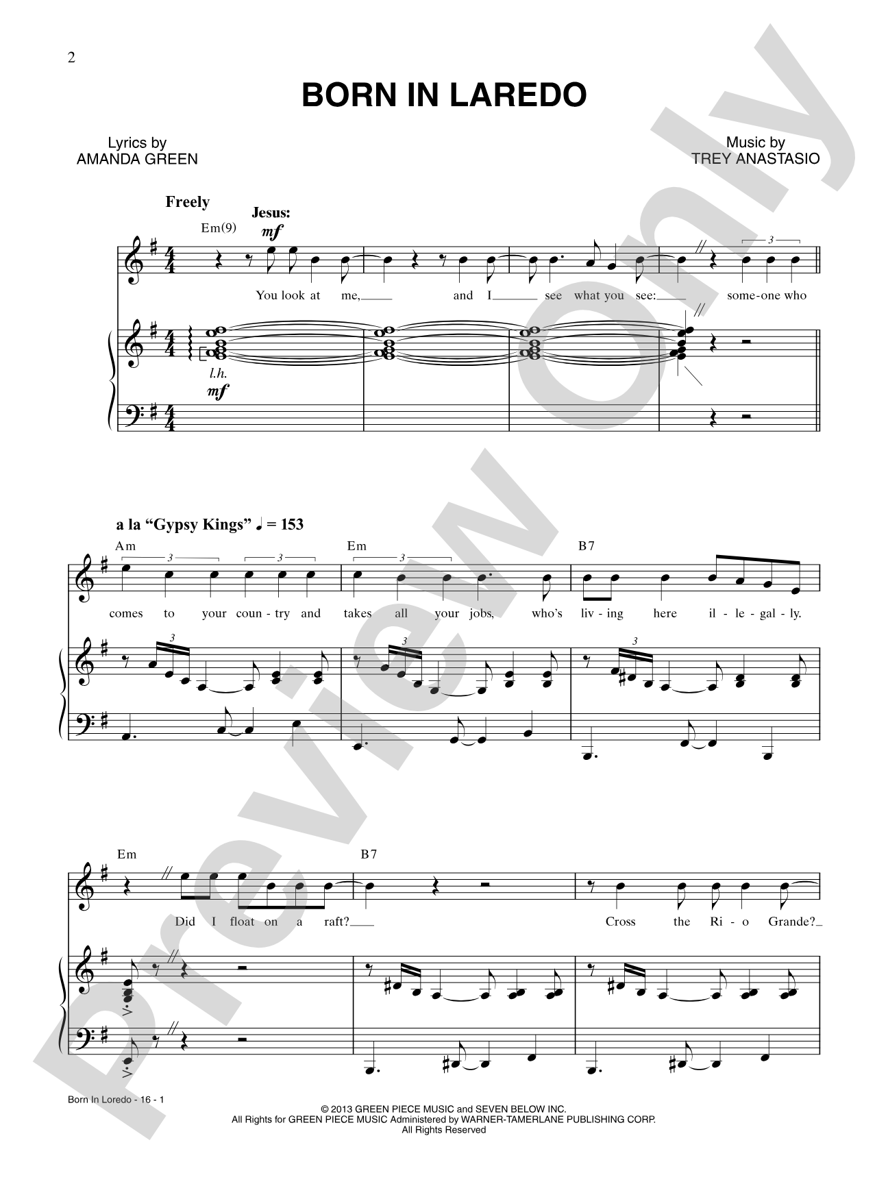 Born in Laredo: Piano/Vocal/Chords Digital Sheet Music