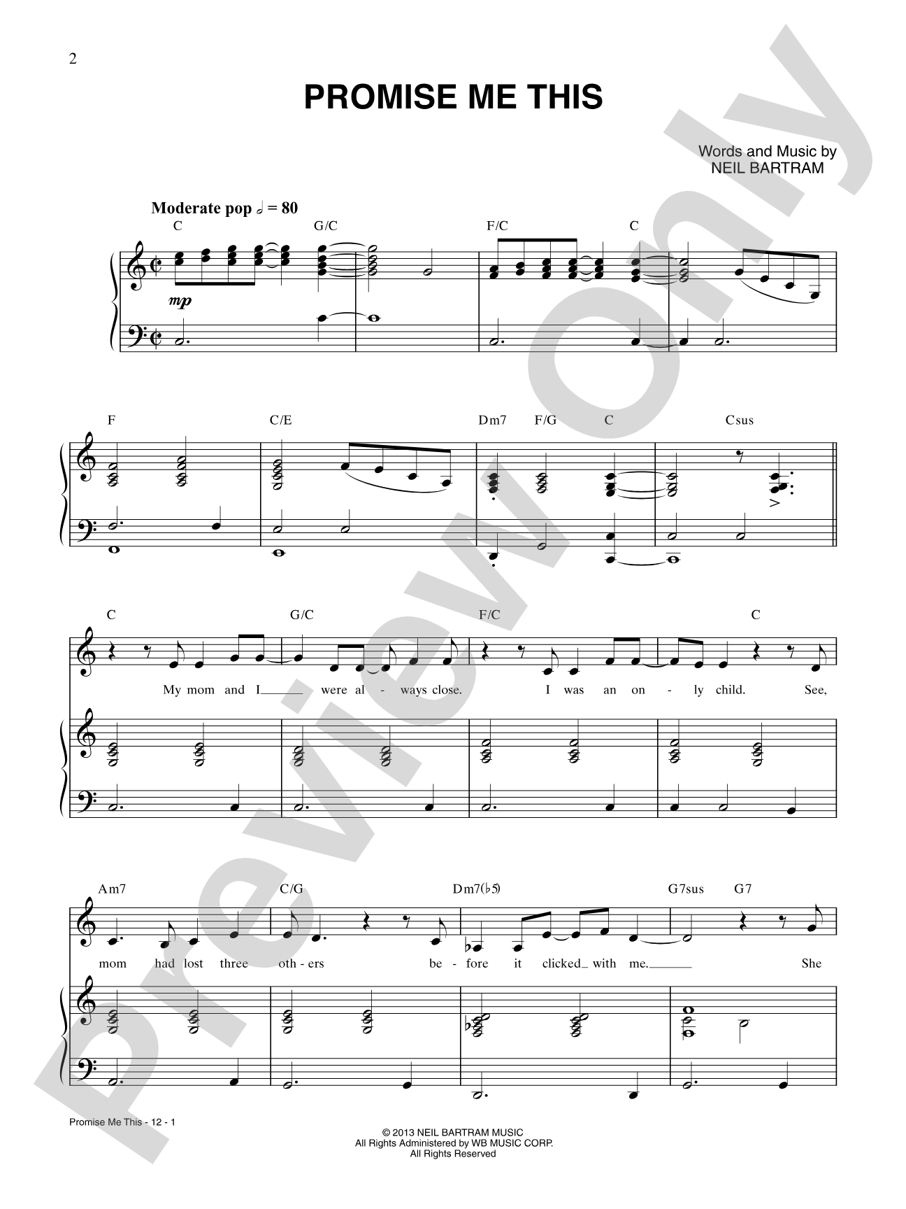 Promise Me This: Piano/Vocal/Chords Digital Sheet Music