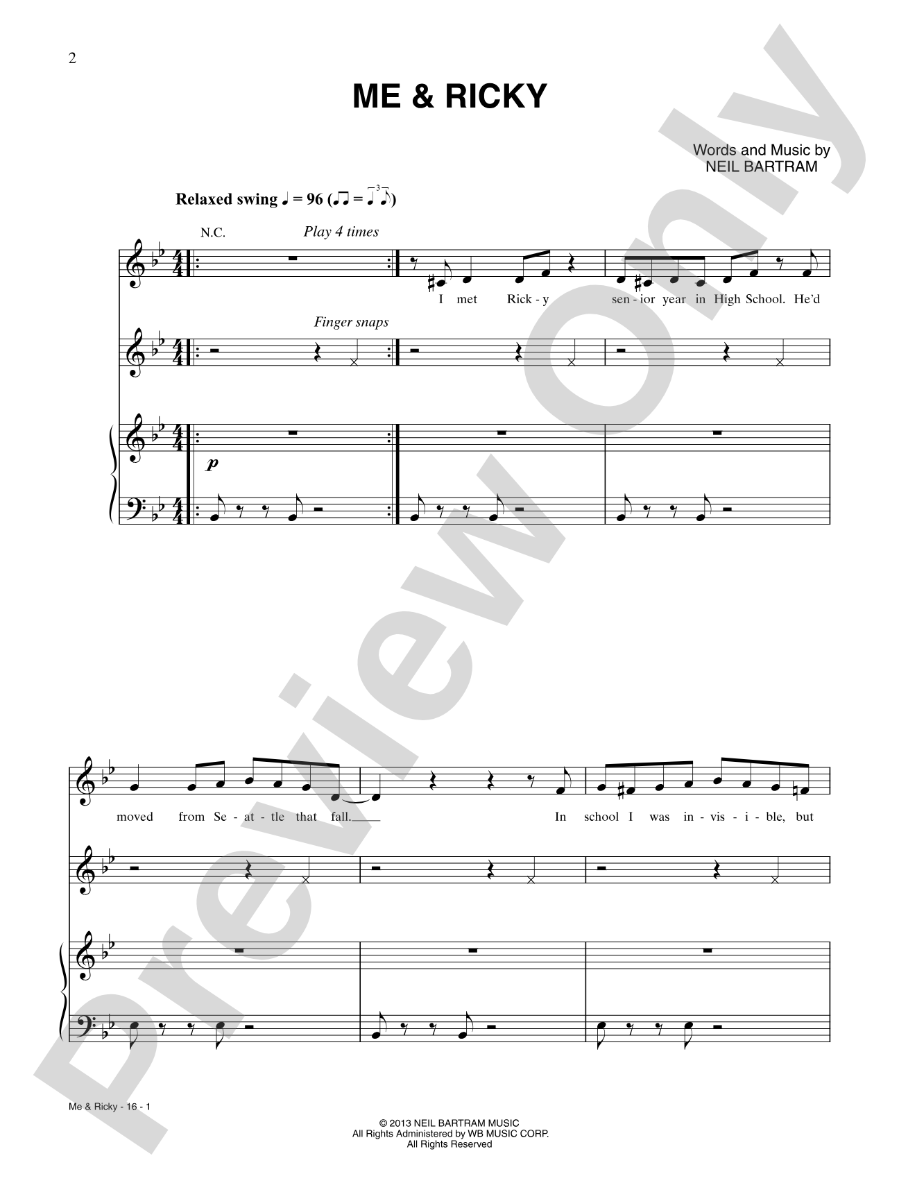 Me & Ricky: Piano/Vocal/Chords Digital Sheet Music