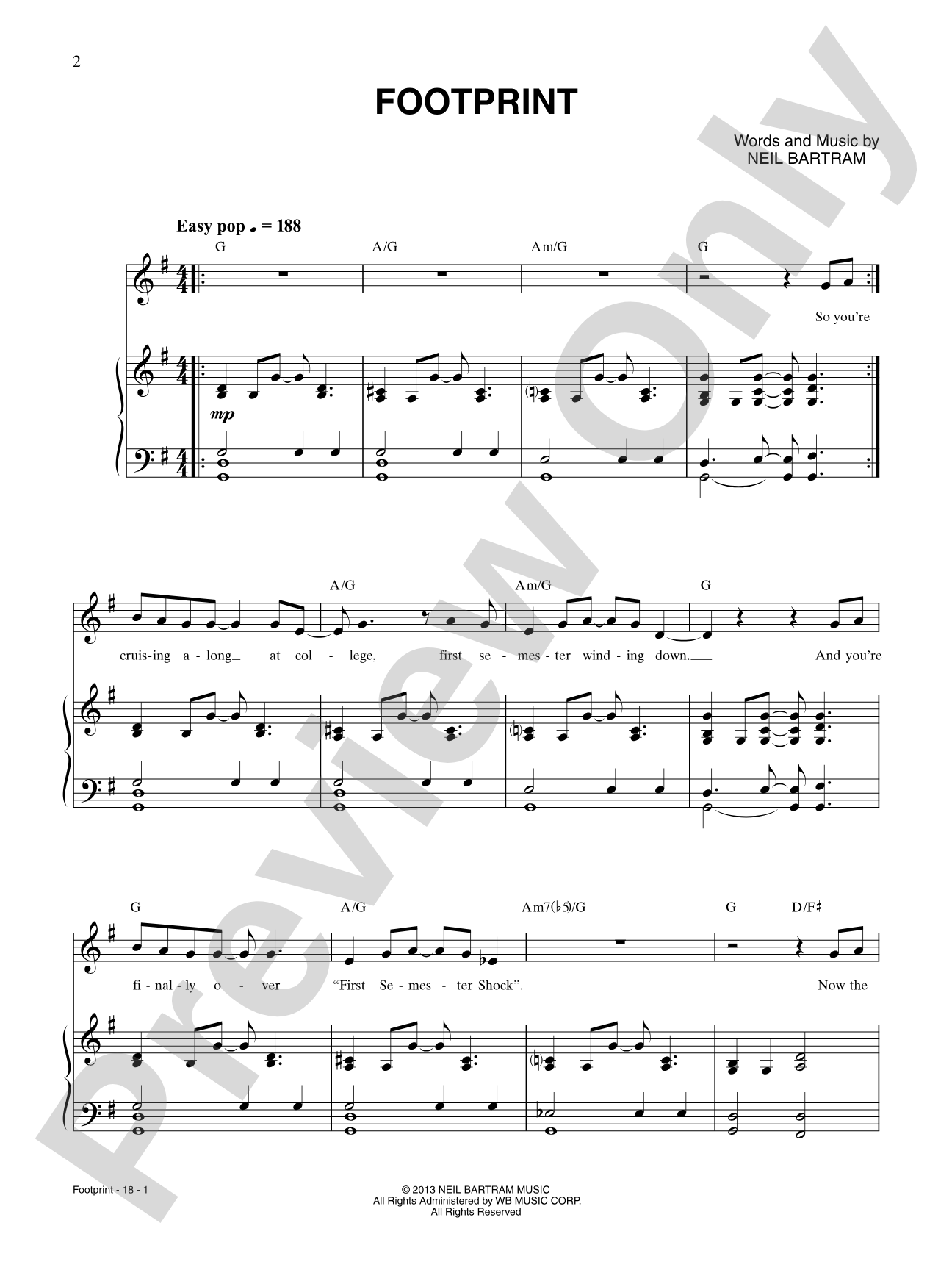 Footprint: Piano/Vocal/Chords Digital Sheet Music