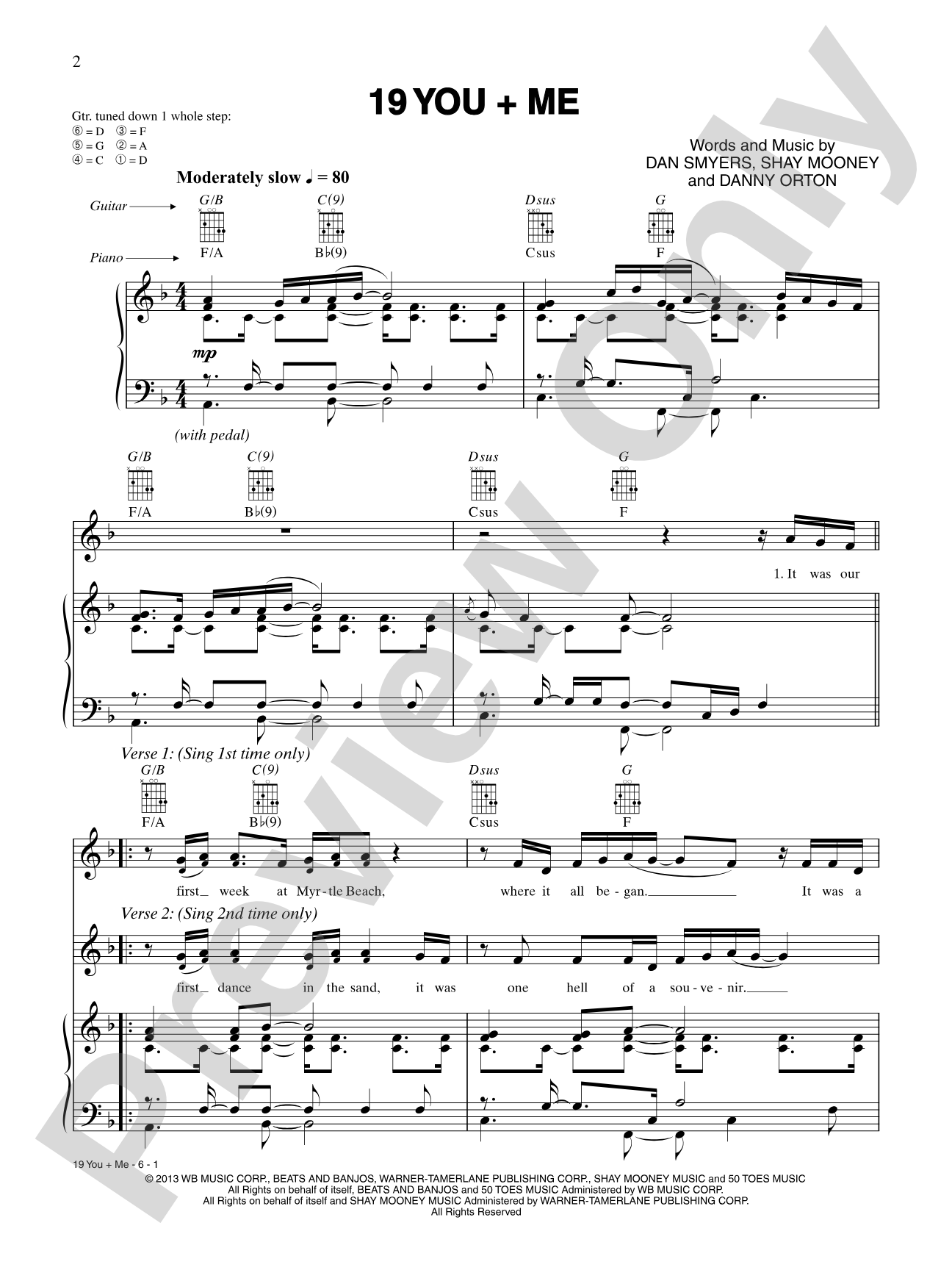 19 You + Me: Piano/Vocal/Chords Digital Sheet Music