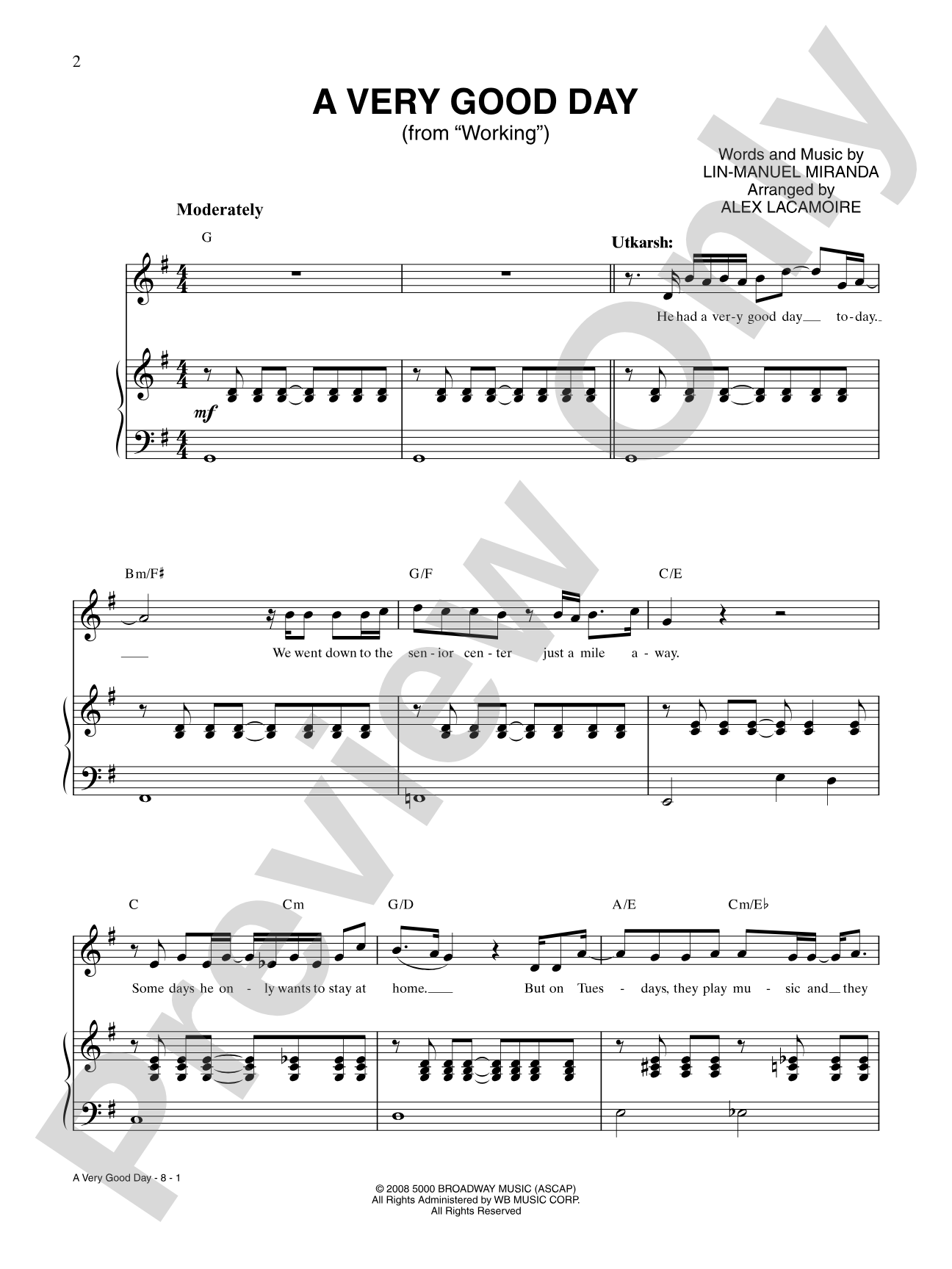 A Very Good Day (from "Working"): Piano/Vocal/Chords Digital Sheet Music