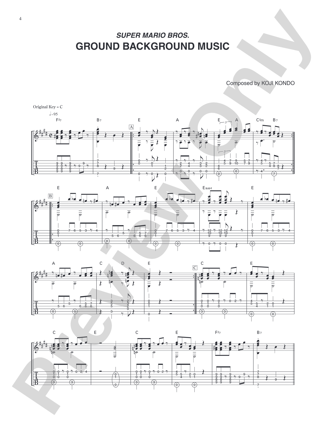 Super Mario Bros. Ground Background Music: Guitar Tab
