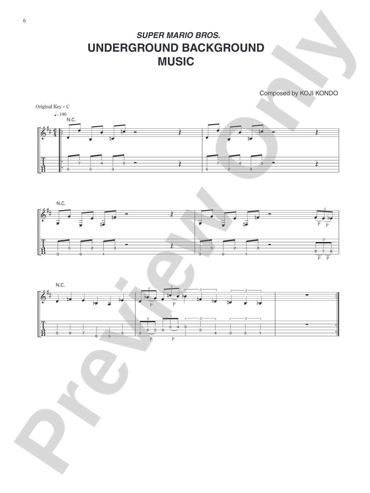 Super Mario Bros. Underground Background Music: Guitar Tab