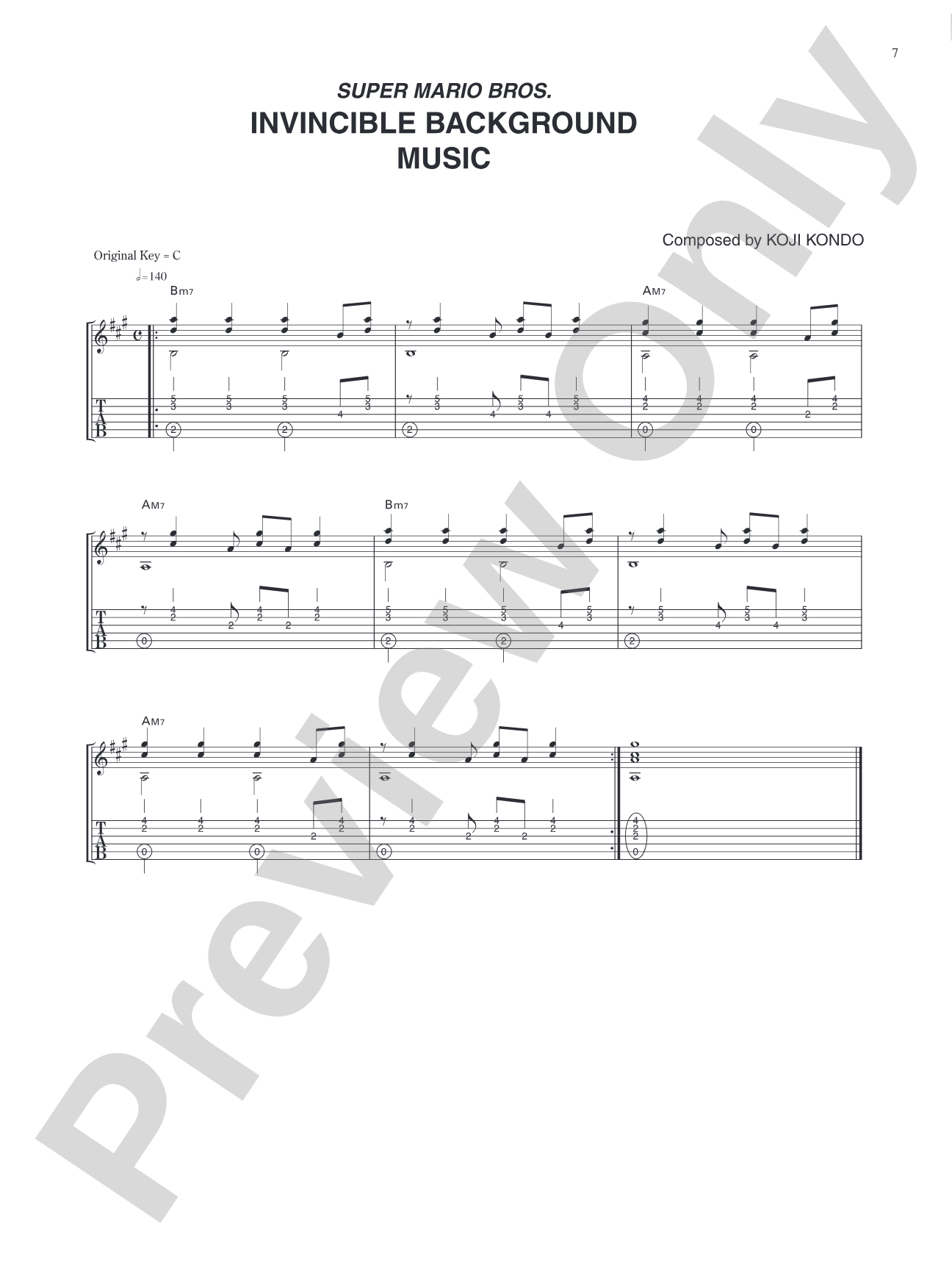 Super Mario Bros. Invincible Background Music: Guitar Tab