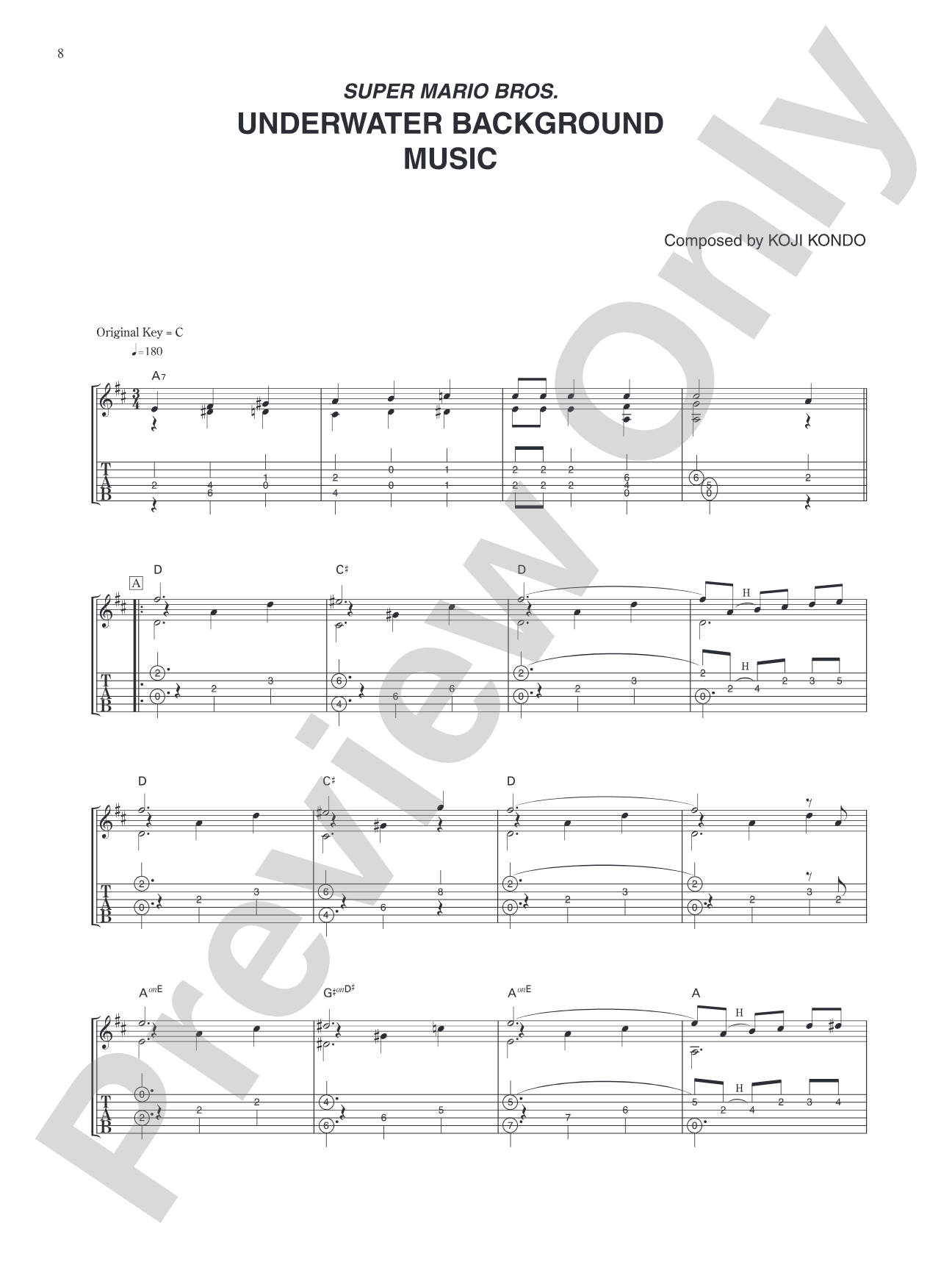 Super Mario Bros. Underwater Background Music: Guitar Tab