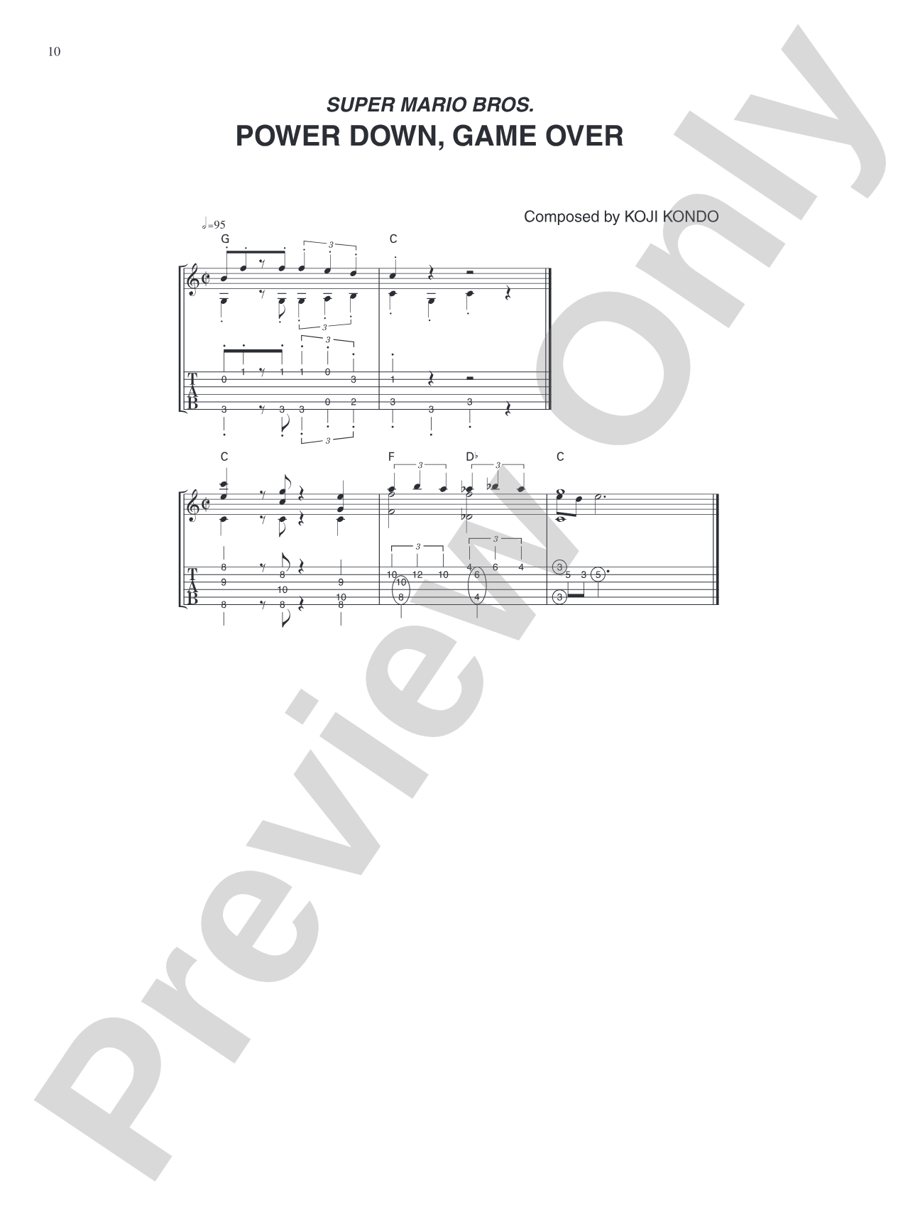 Super Mario Bros. Power Down Game Over: Guitar Tab